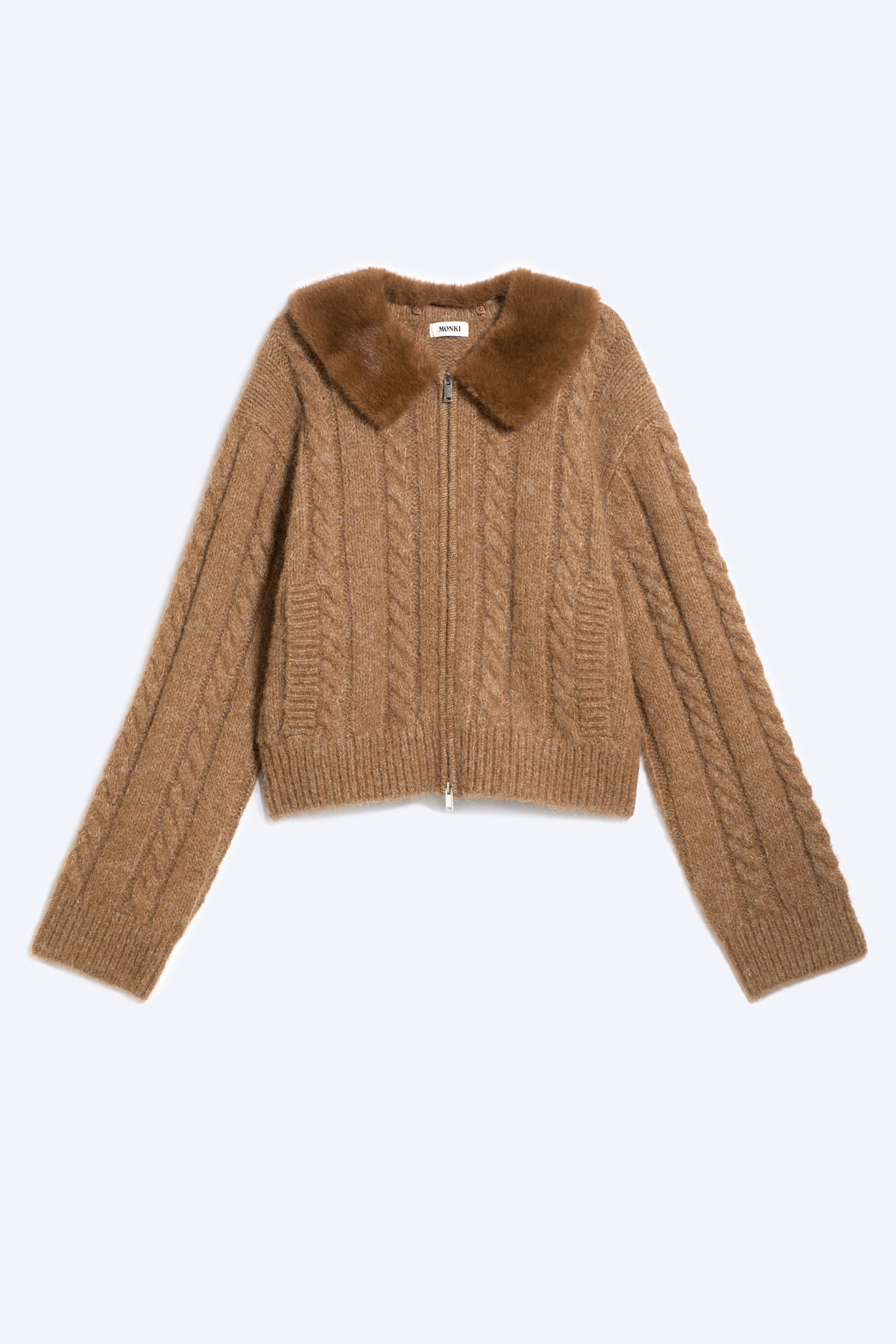 Støvbrun - Strikket cardigan med toveis glidelås - 4