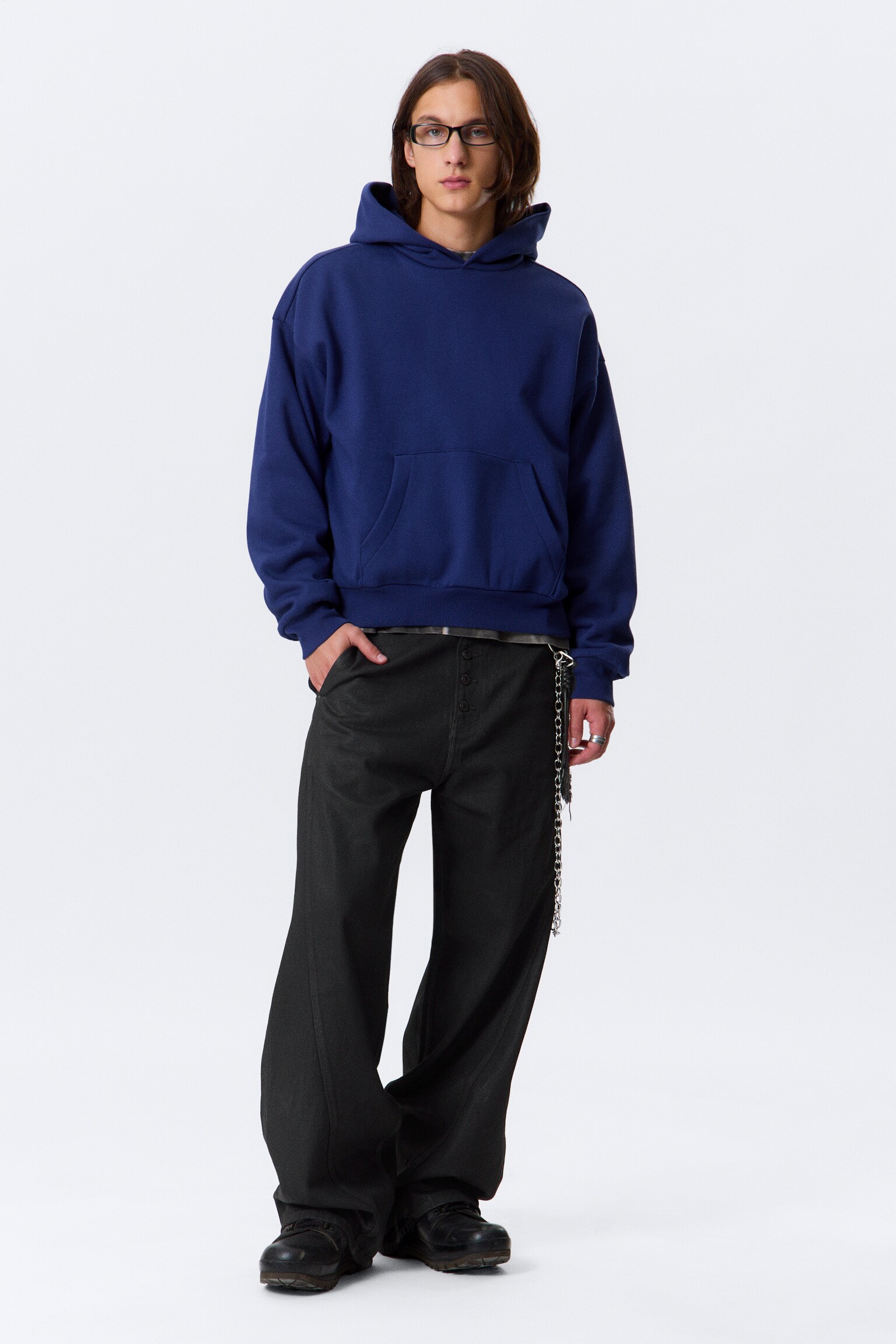 Loose Fit Hoodie - Dark Blue/Black/Grey Melange - 3
