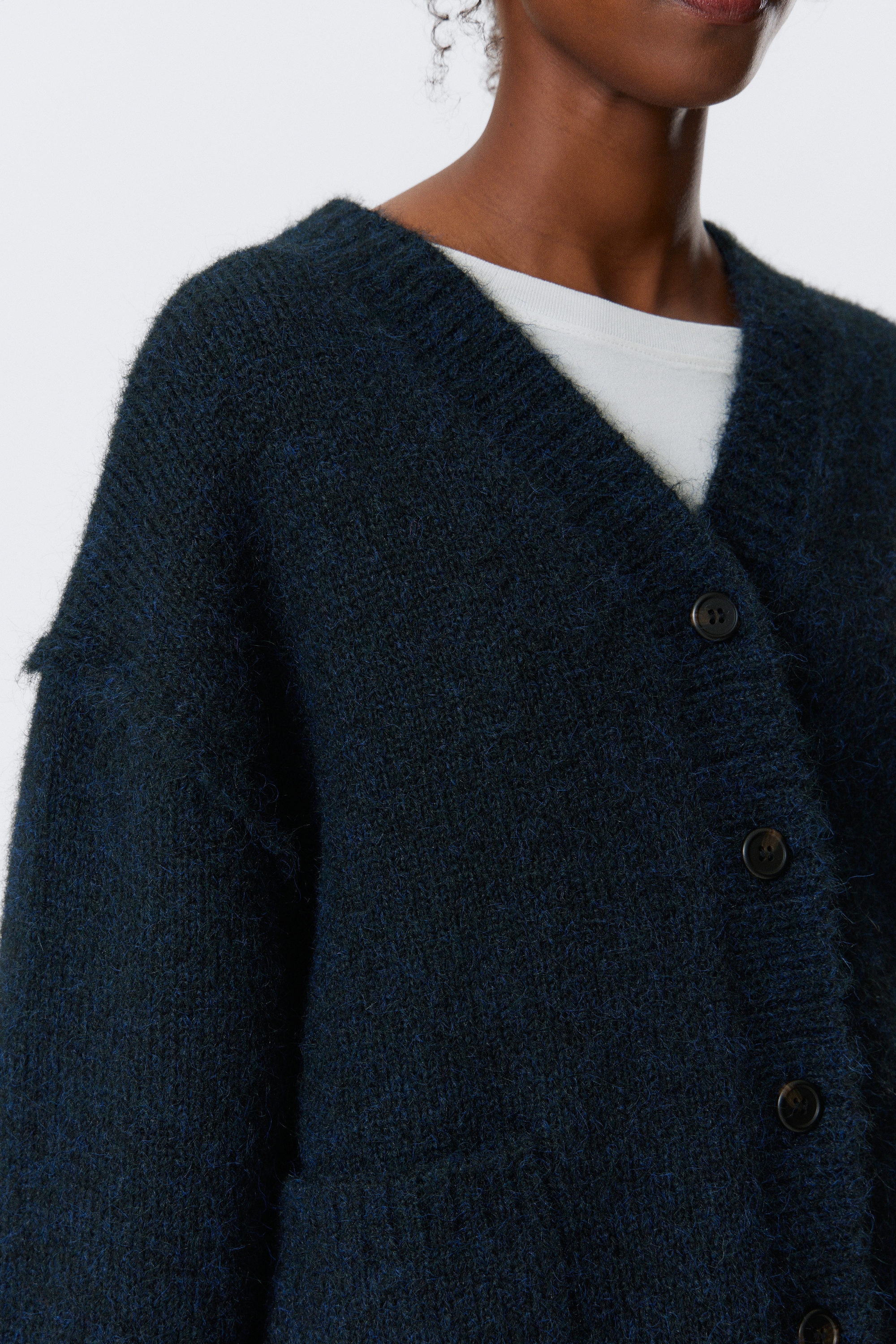 Dark Blue - Loose Fit Knitted V-neck Cardigan - 2