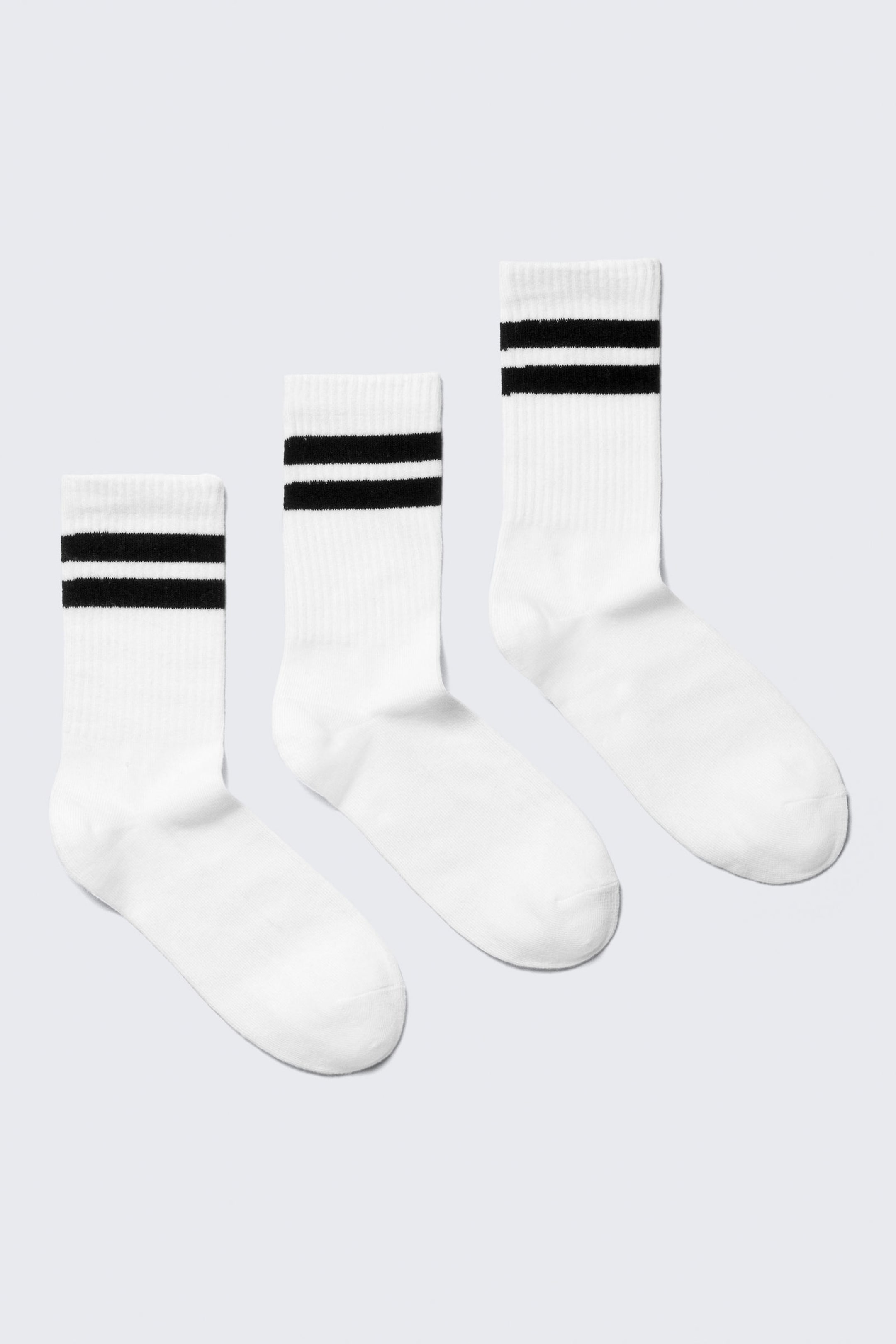 Vit/Svart Stripes - 3-pack randiga ribbade strumpor