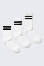 White - Black Stripes - 3-pack Striped Crew Socks - 0