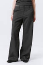 Dark Grey Melange - Low-Waisted Loose Fit Suit Trousers - 1