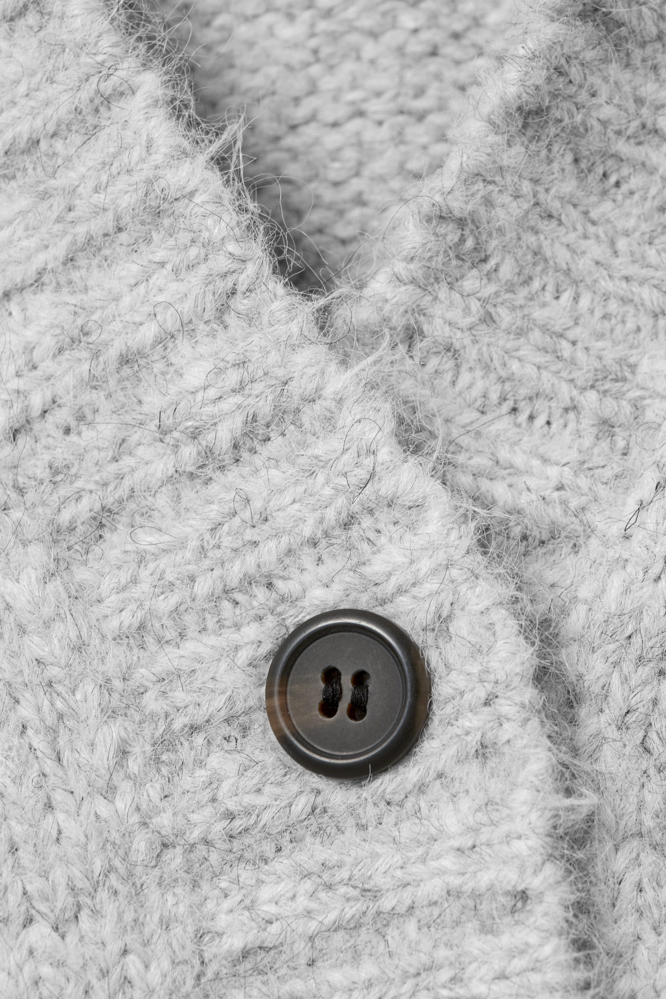 Grey Melange - Loose Fit Knitted V-neck Cardigan - 5