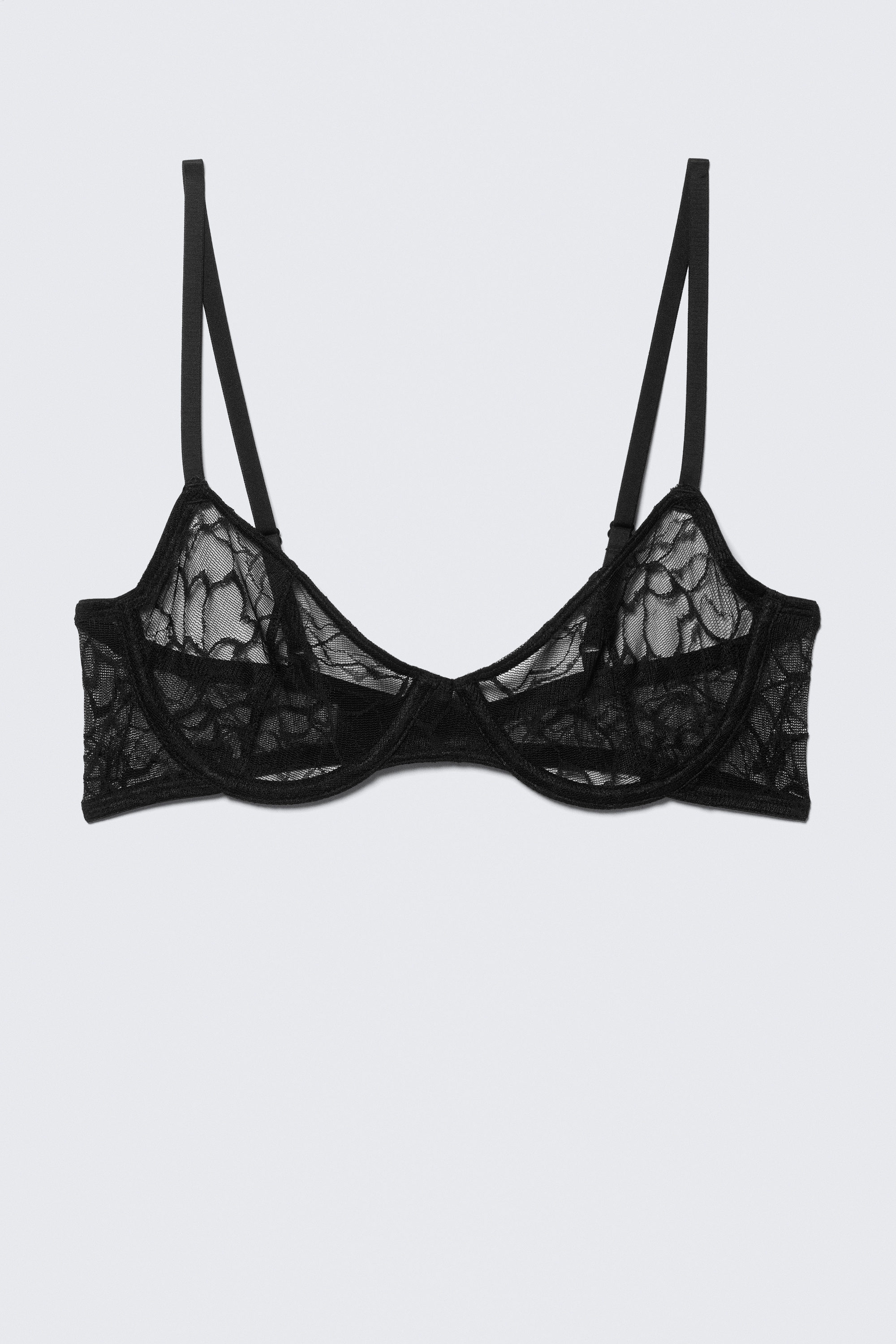 Black - Wired Swirly Lace Bra - 3