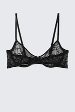 Black - Wired Swirly Lace Bra - 3