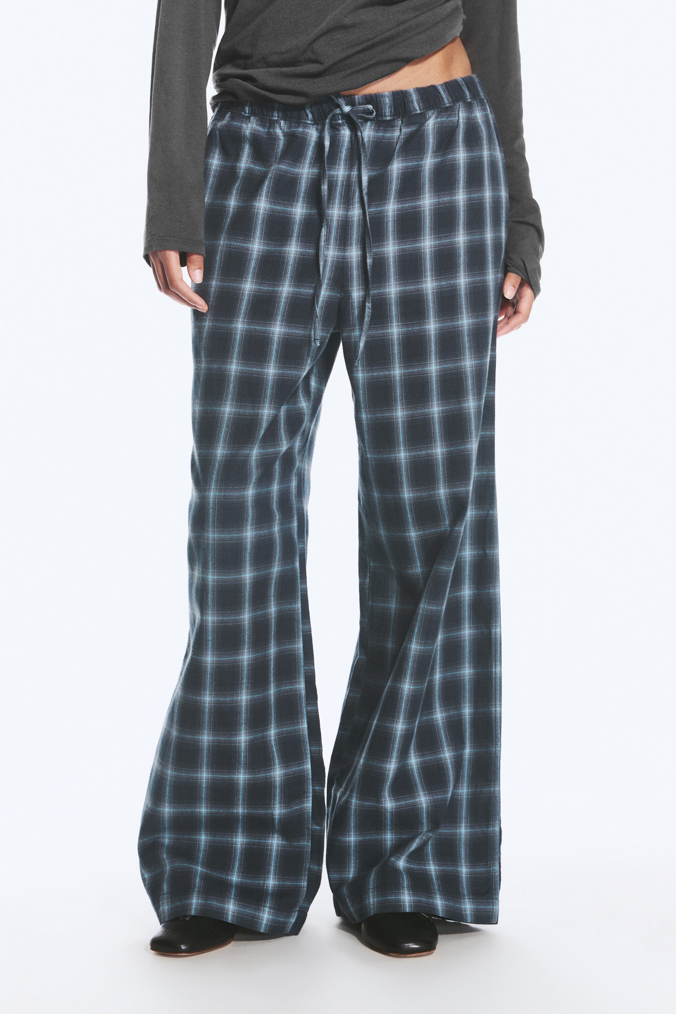 Checked Black & Blue - Wide Flannel Pyjama Trousers - 2