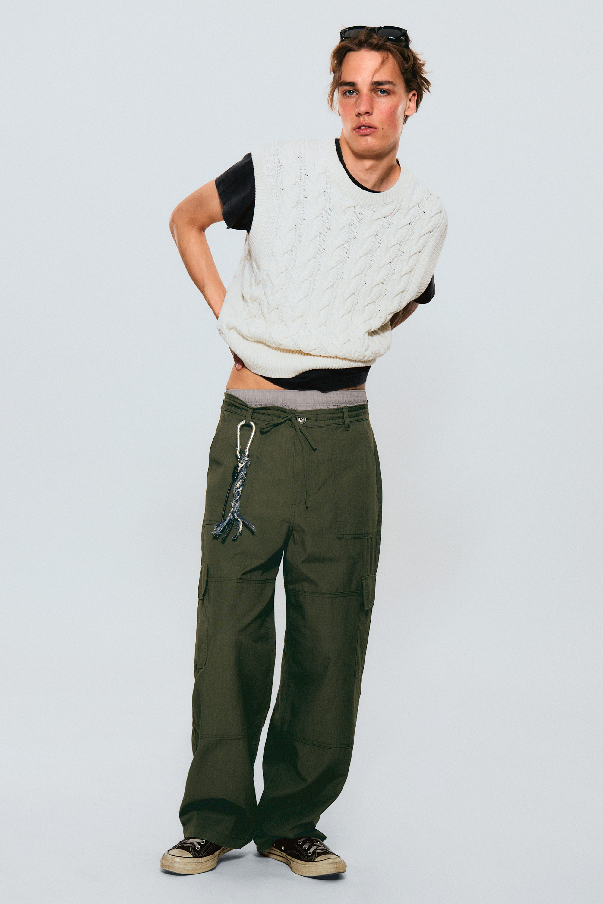 Dark Khaki Green - Baggy Ripstop Cargo Trousers - 1
