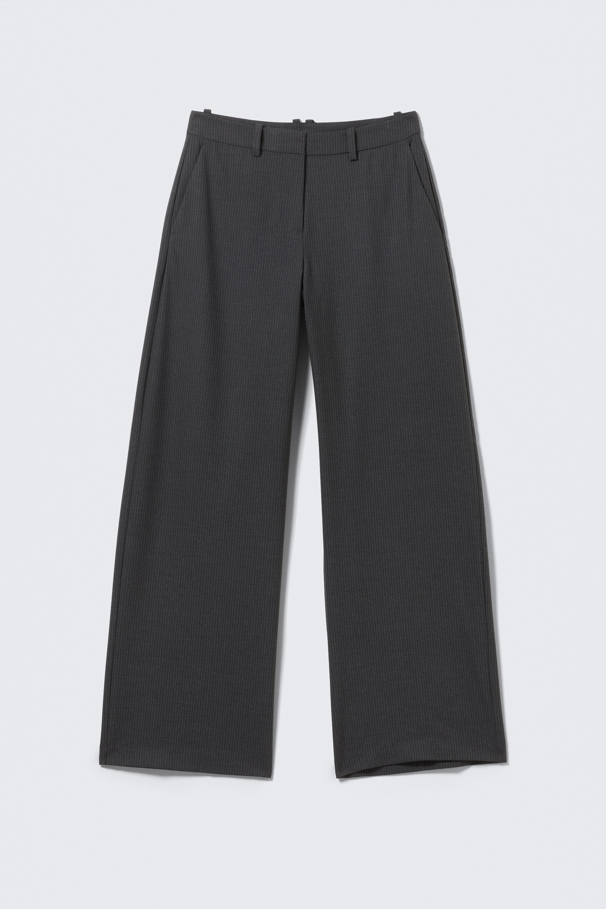 Low-Waisted Loose Fit Suit Trousers - Gri închis cu dungi fine/Black/Gri închis melanj
