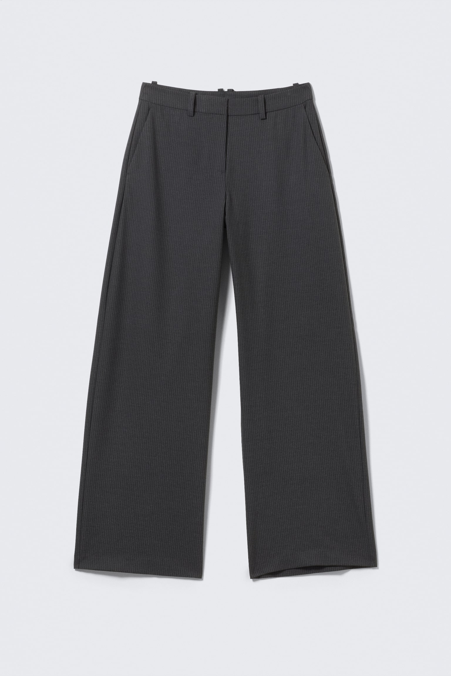 Pantaloni loose in tessuto per abiti a vita bassa-Motivo gessato grigio scuro - 2