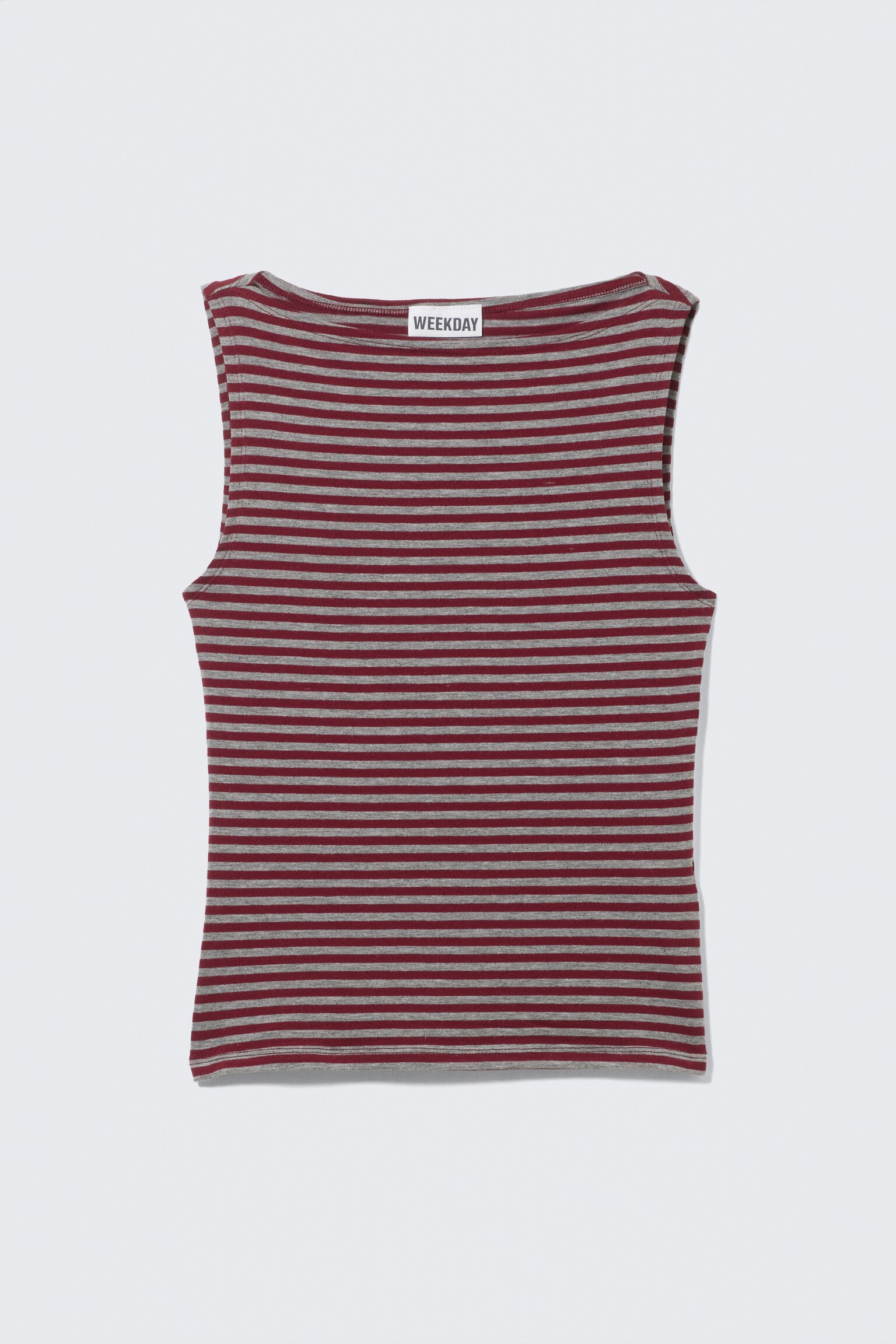Annie Striped Sleeveless Boat-Neck Top - Dark Red & Grey Stripes/Grey & White Stripes/Black & Grey Stripes/Blue & Dark Mole Stripes - 2