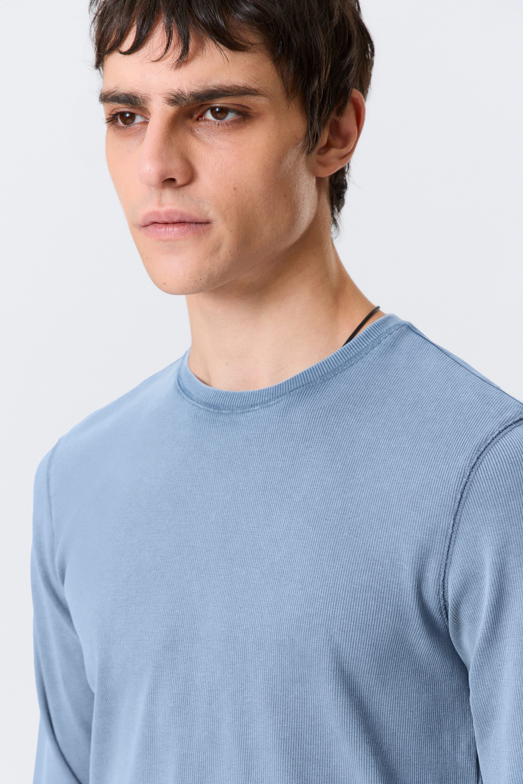 Washed Blue - Ribbed Long-Sleeved T-shirt - 2