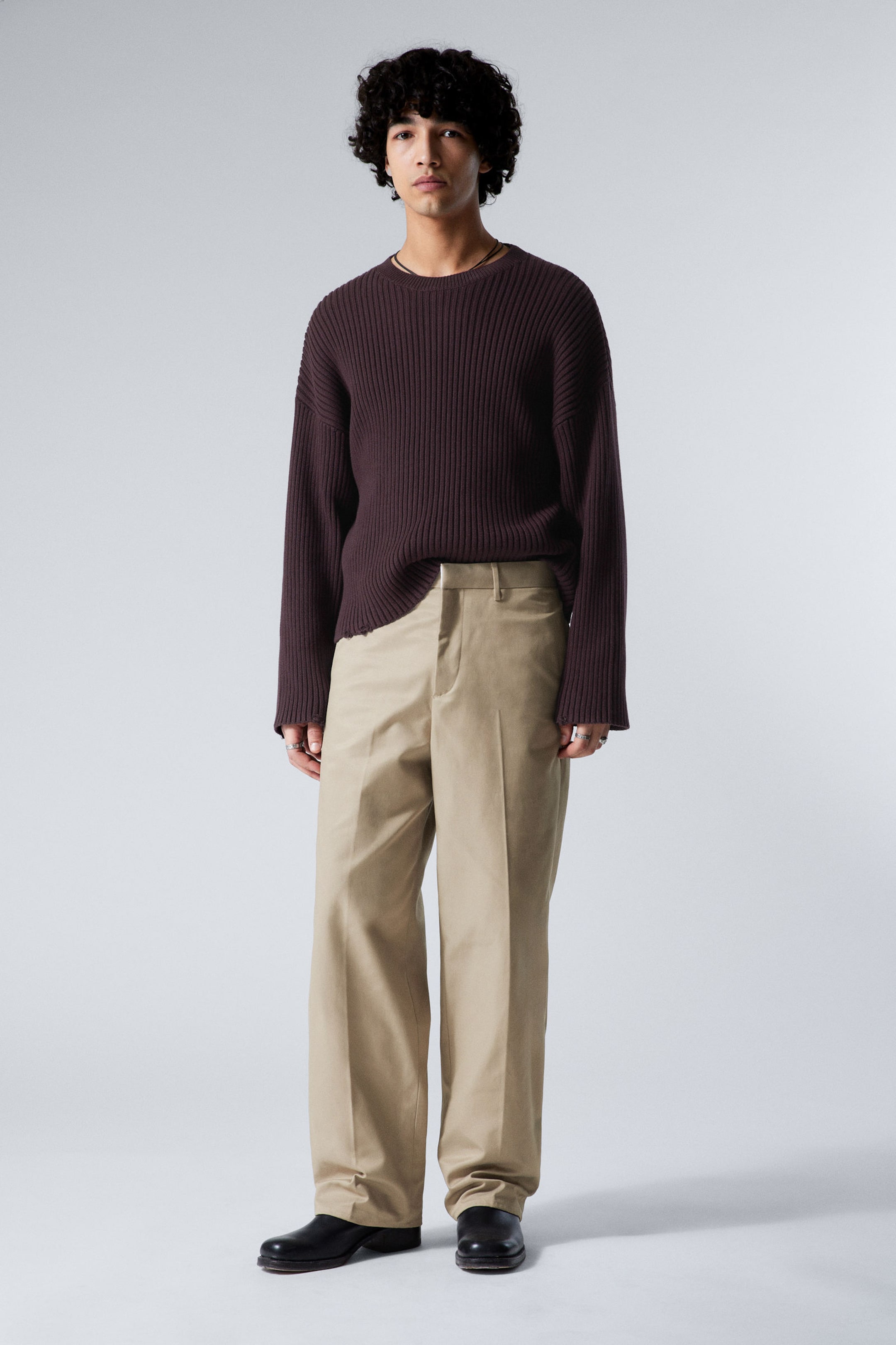 #9D9584 - Relaxed Fit Twill Suiting Trousers - 1