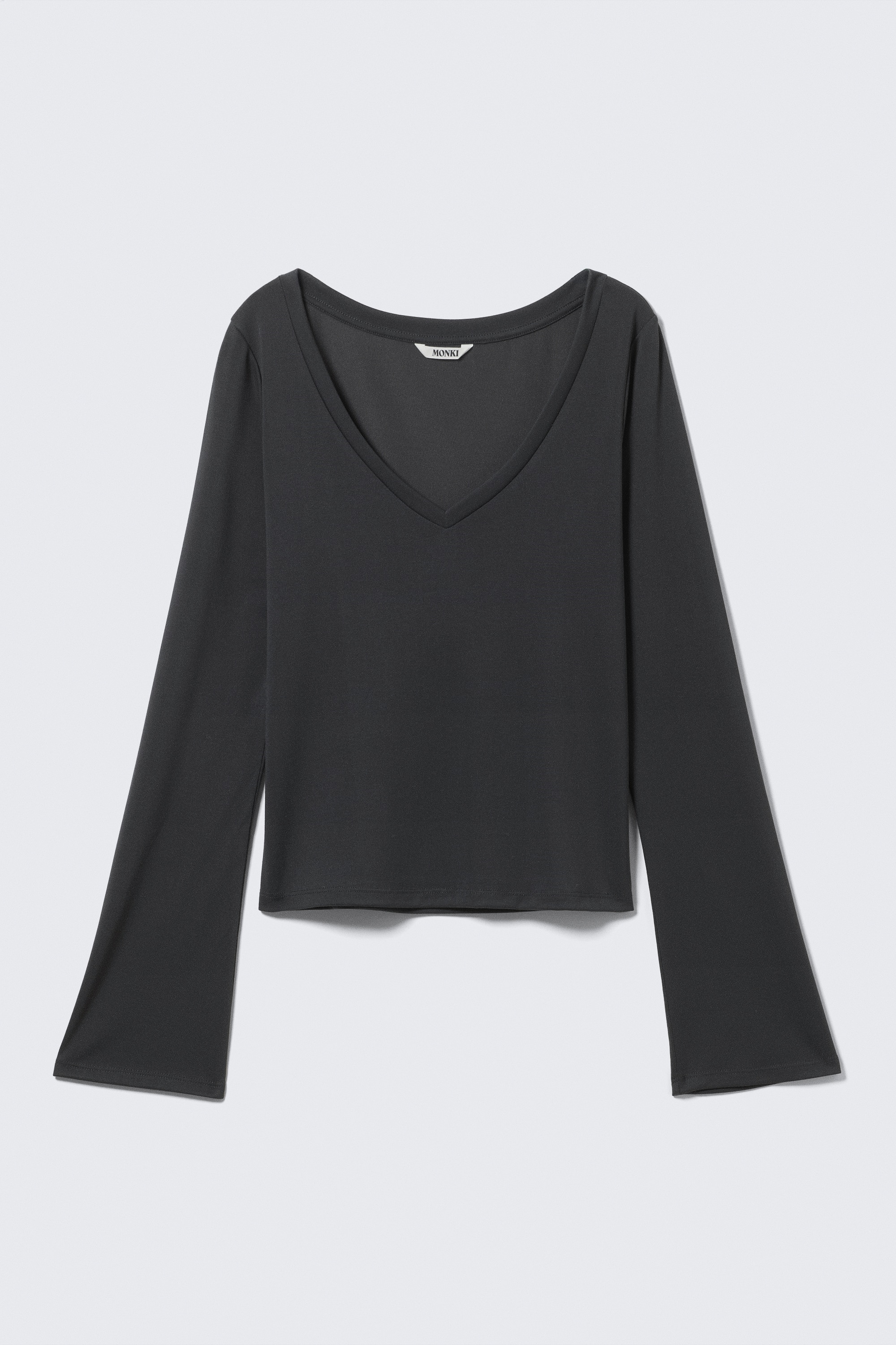 Top de cuello pico de manga larga - Negro lavado