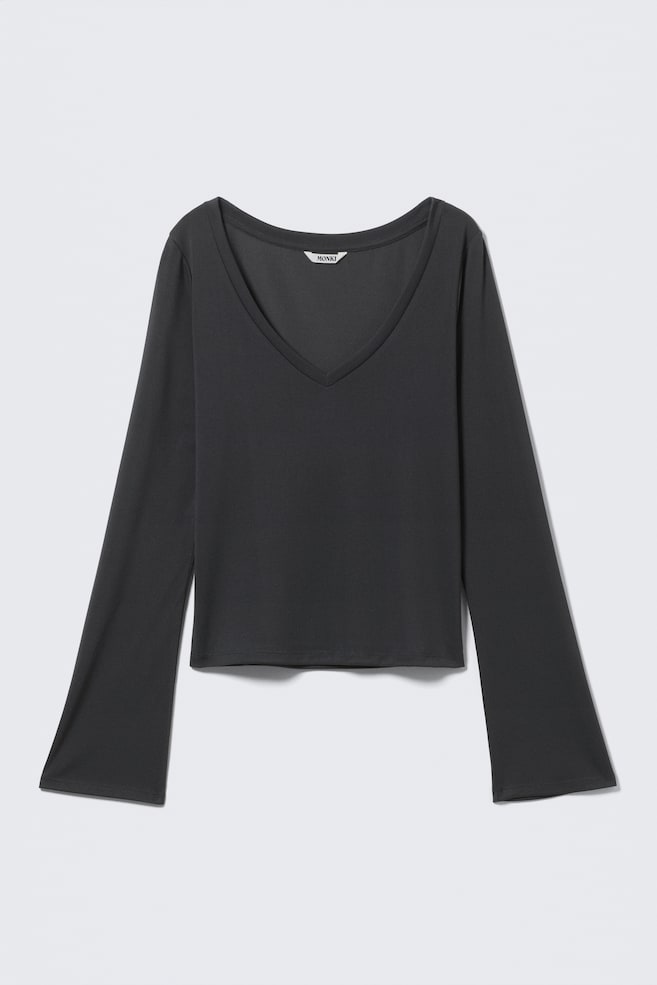 Long-Sleeved V-neck Top - Washed Black/Washed Mole - 1