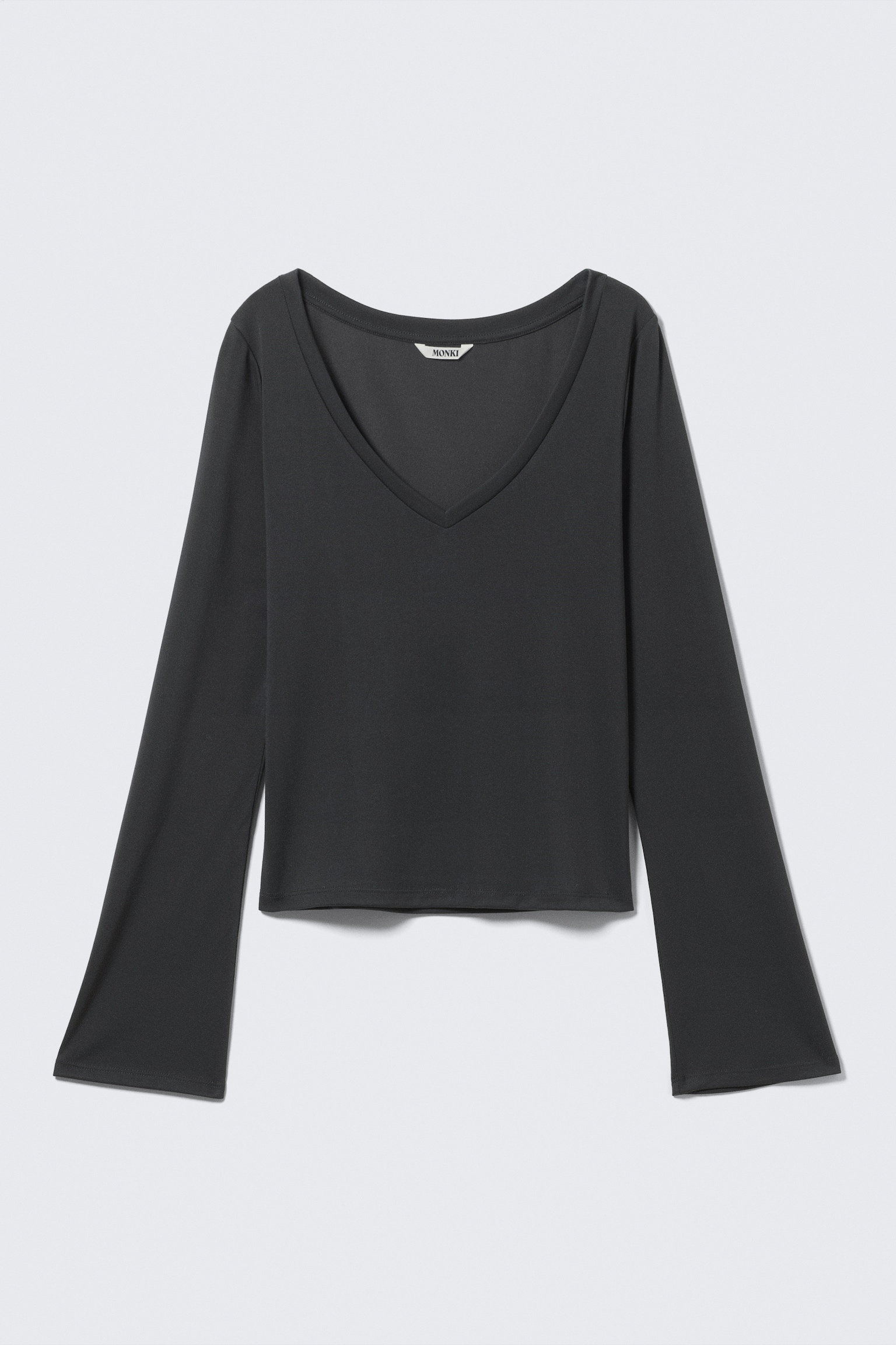 Long-Sleeved V-neck Top - Washed Black - 1