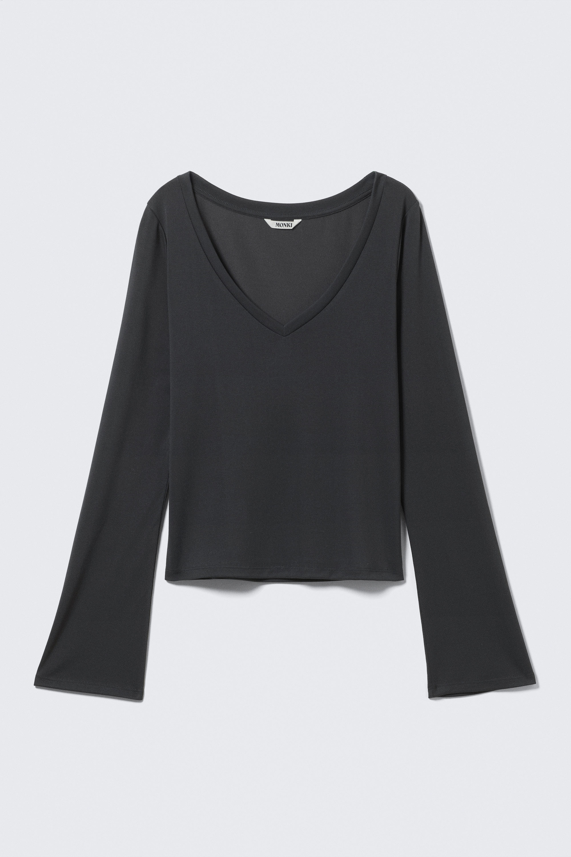 Washed Black - Long-Sleeved V-neck Top - 1