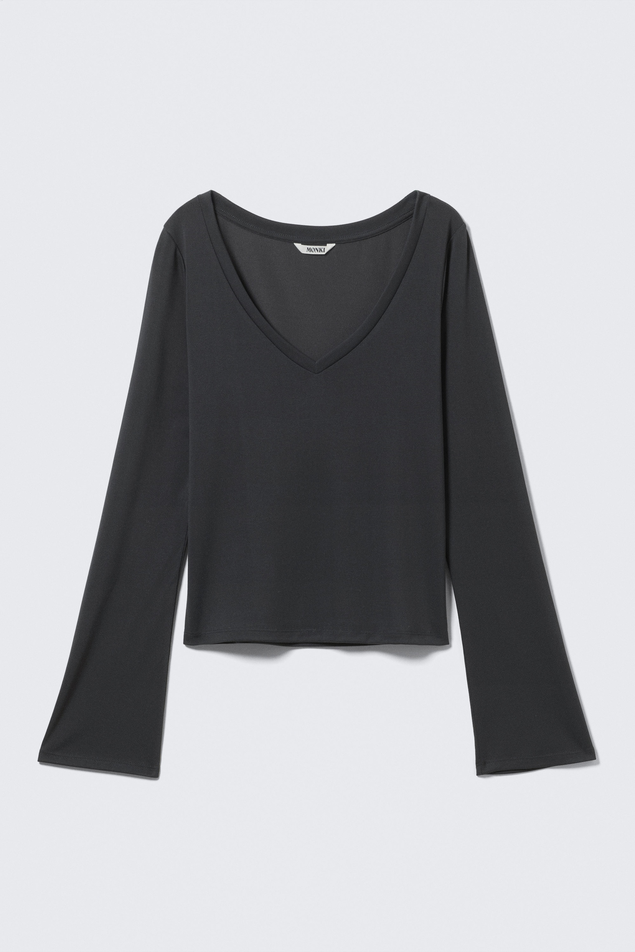 Washed Black - Long-Sleeved V-neck Top - 4