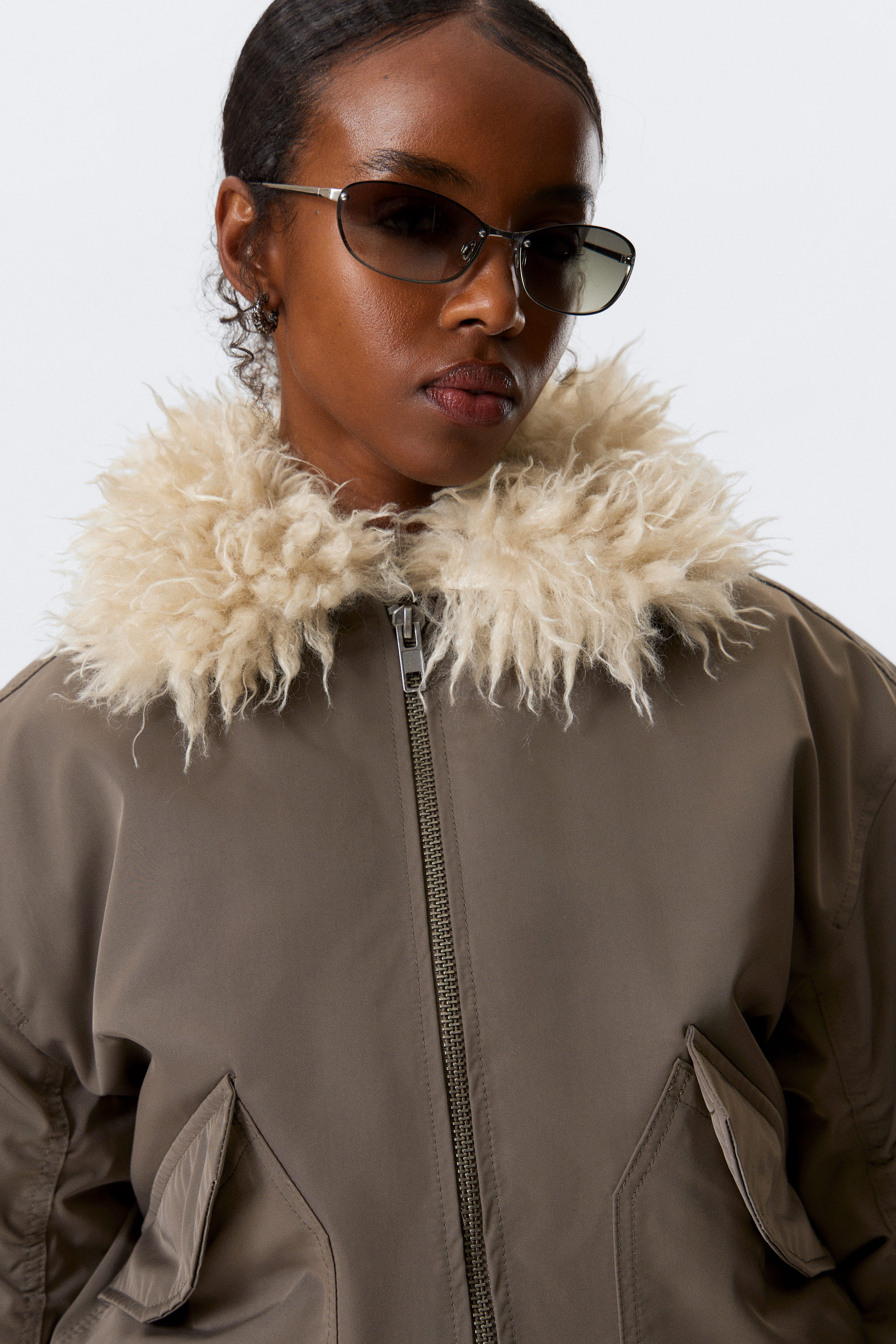 Dark Mole - Faux Fur Collar Bomber Jacket - 2