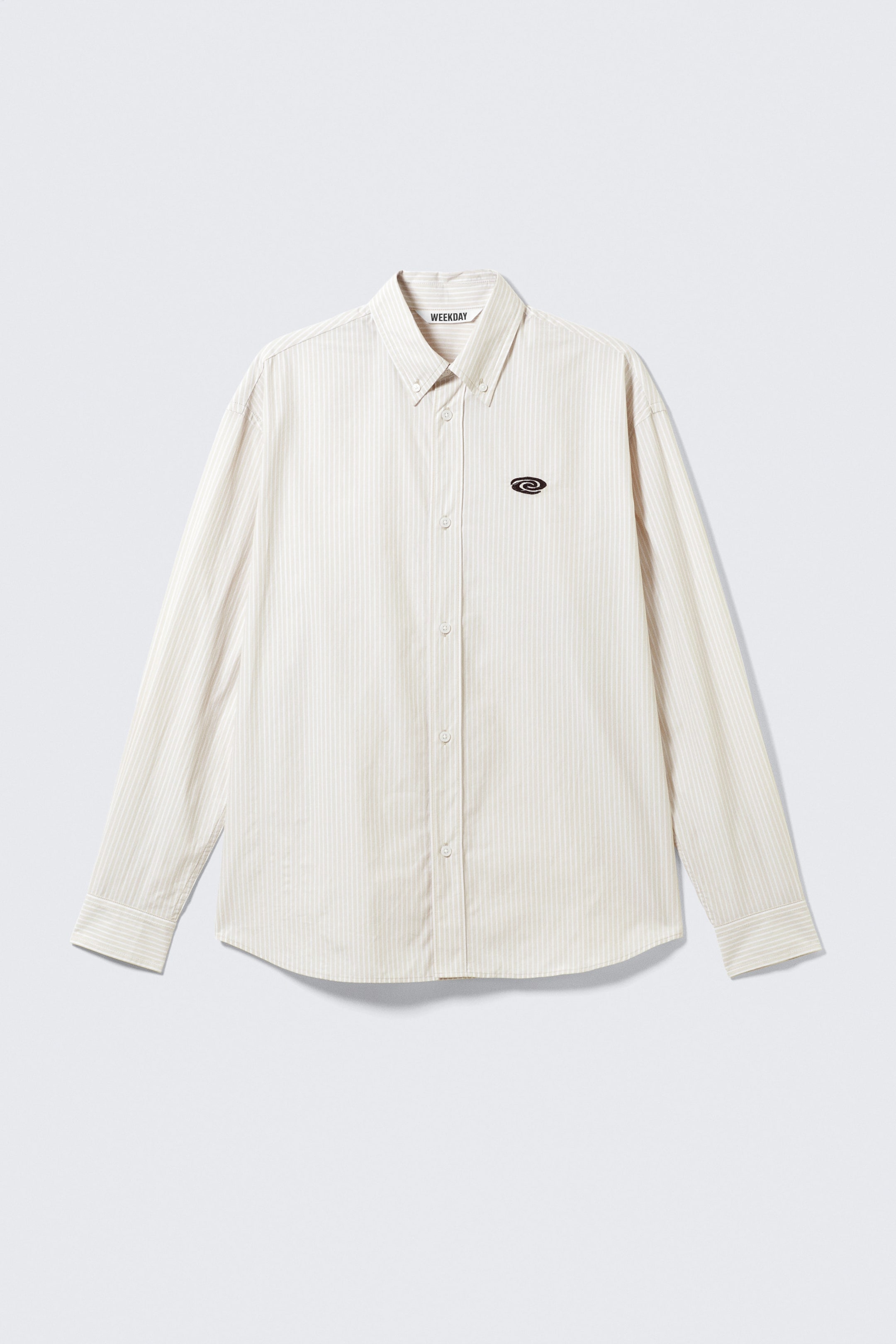 Beige med broderte striper - Oversized stripete poplinskjorte med knapper - 1