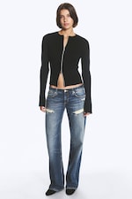 Black - Ribbed Fitted Zip Cardigan - 2