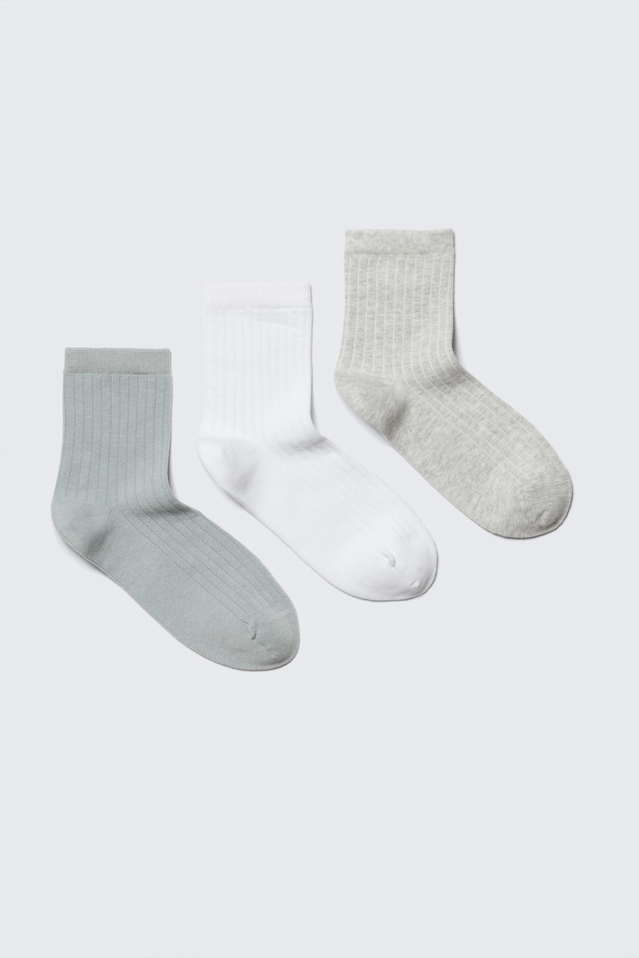 Blå/Vit/Grå - 3-pack ribbade ankelsockor