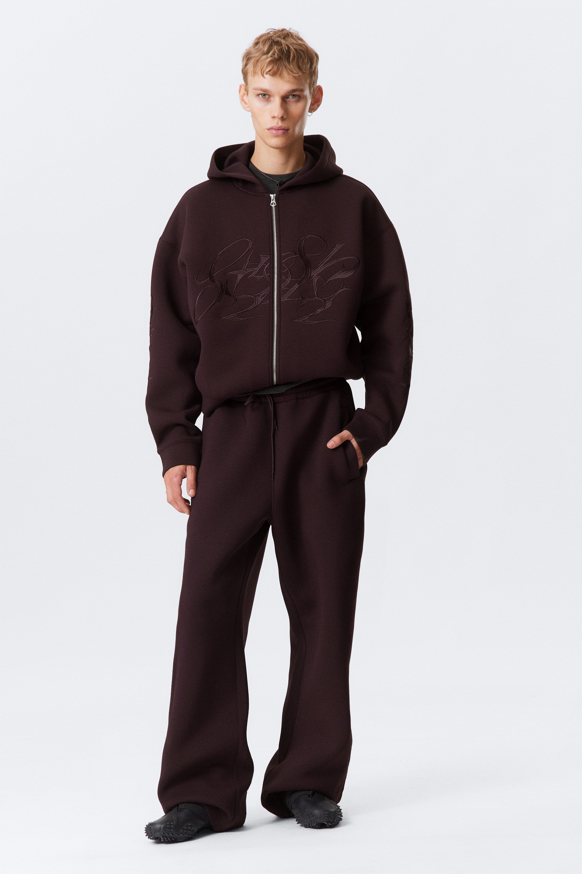 Dunkelviolett - Simon - Graphischer Zip-Hoodie aus Scuba-Stoff - 2