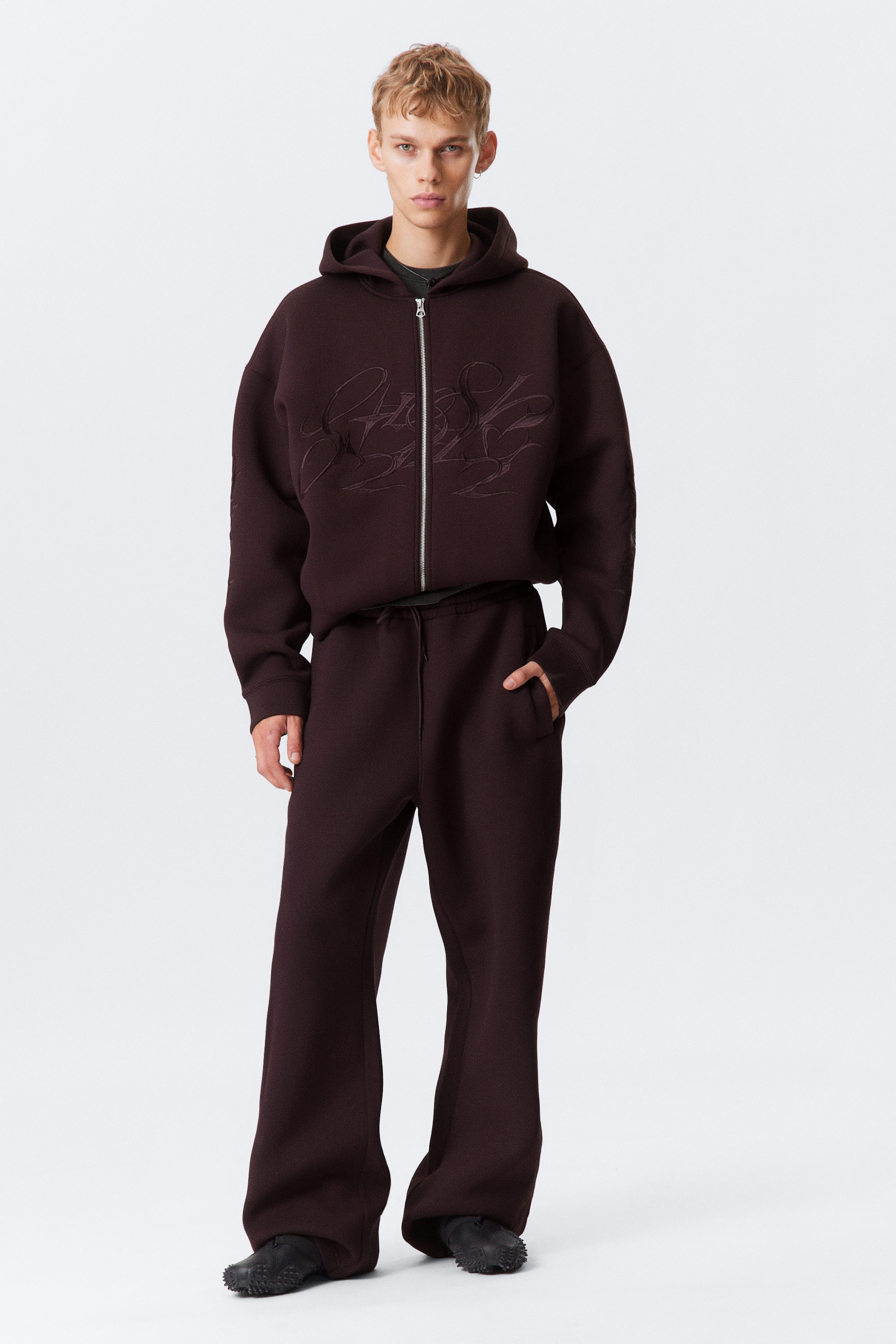 Dark Purple - Simon Graphic Scuba Zip Hoodie - 1