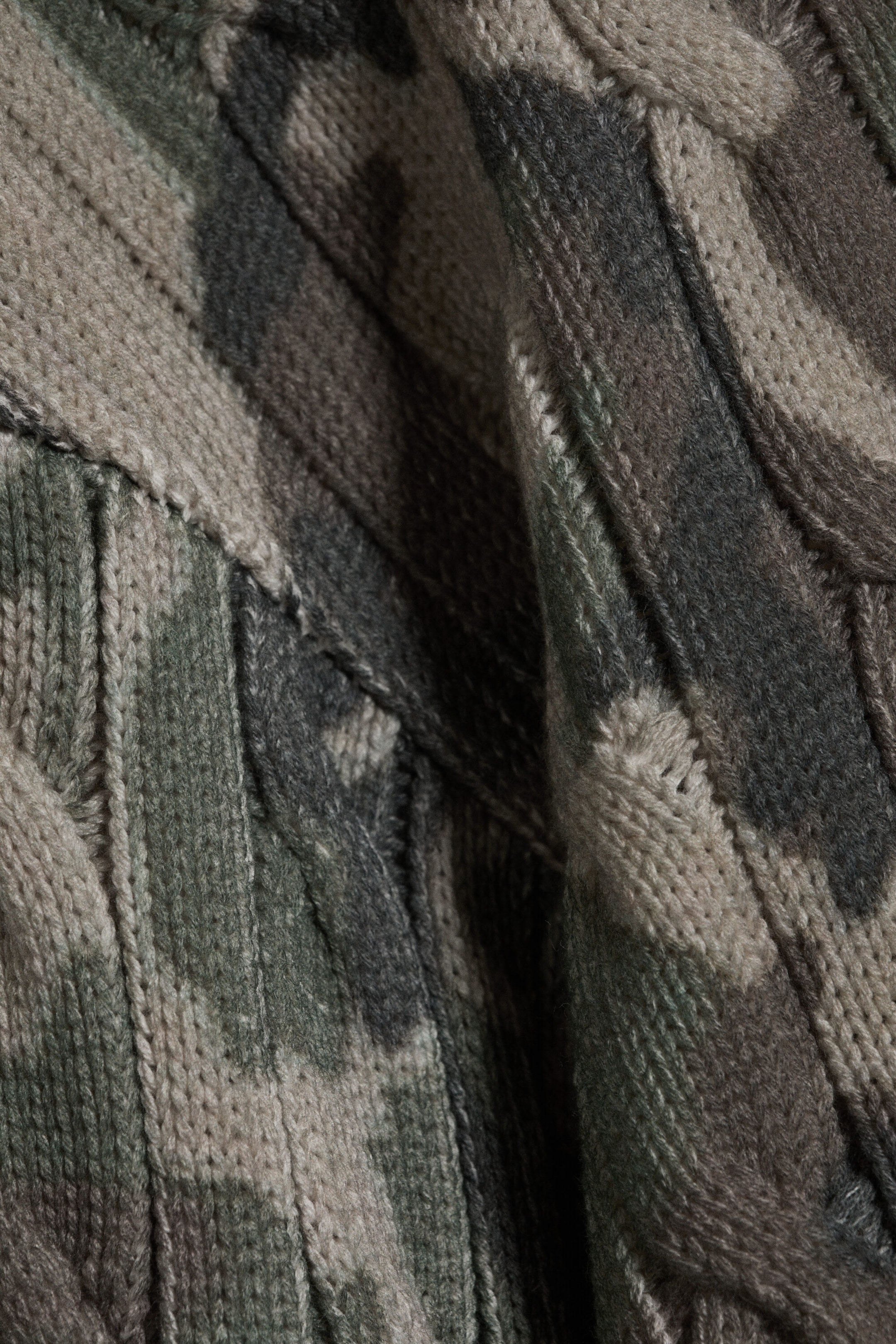 Vert kaki - camouflage - Pull en maille torsadée décontracté - 4