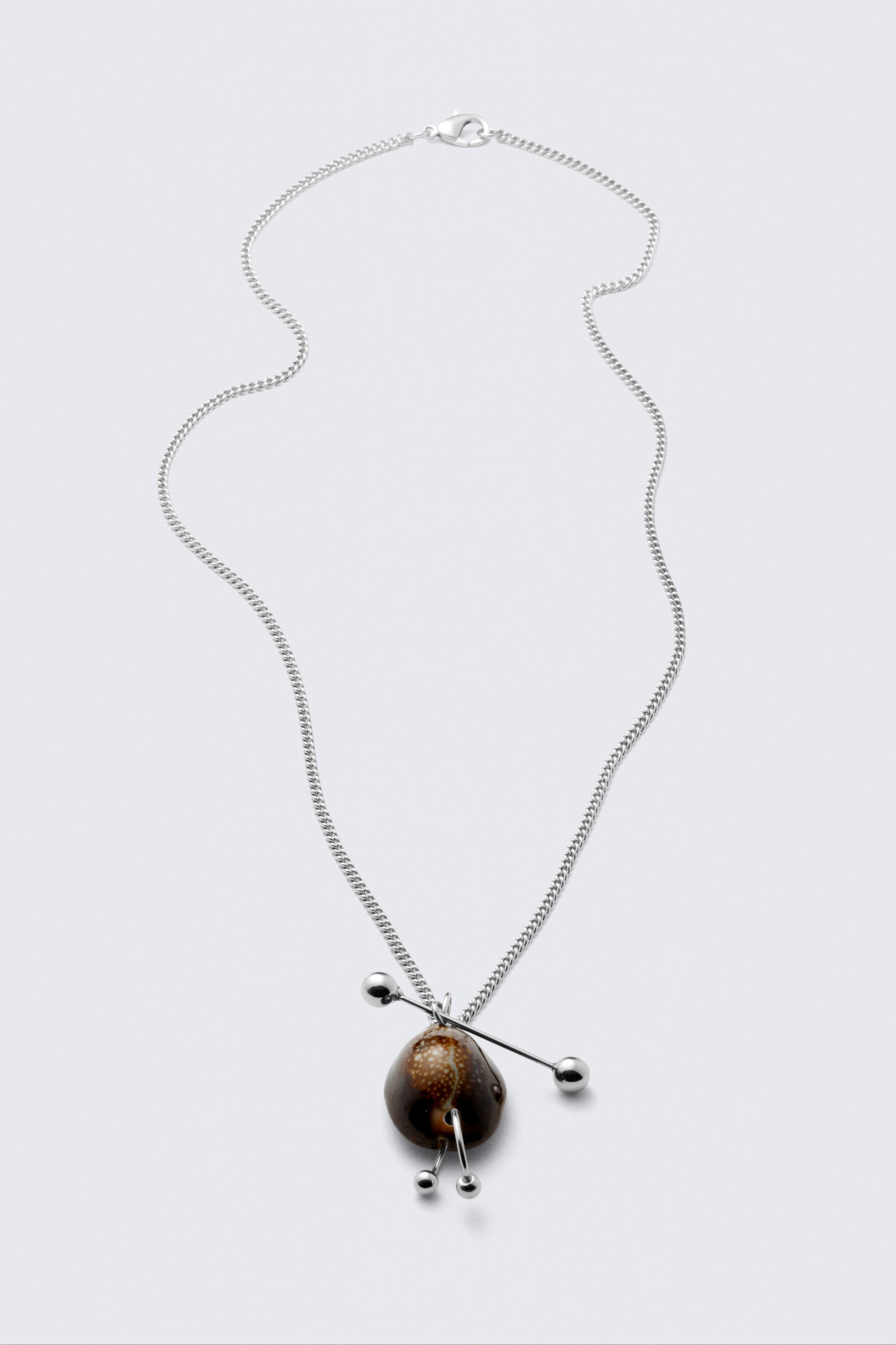 #ABAAAA - Pierced Shell Pendant Chain Necklace - 2