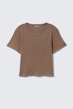 Washed Dark Brown - Cropped Printed Ribbed Cotton T-shirt - 0