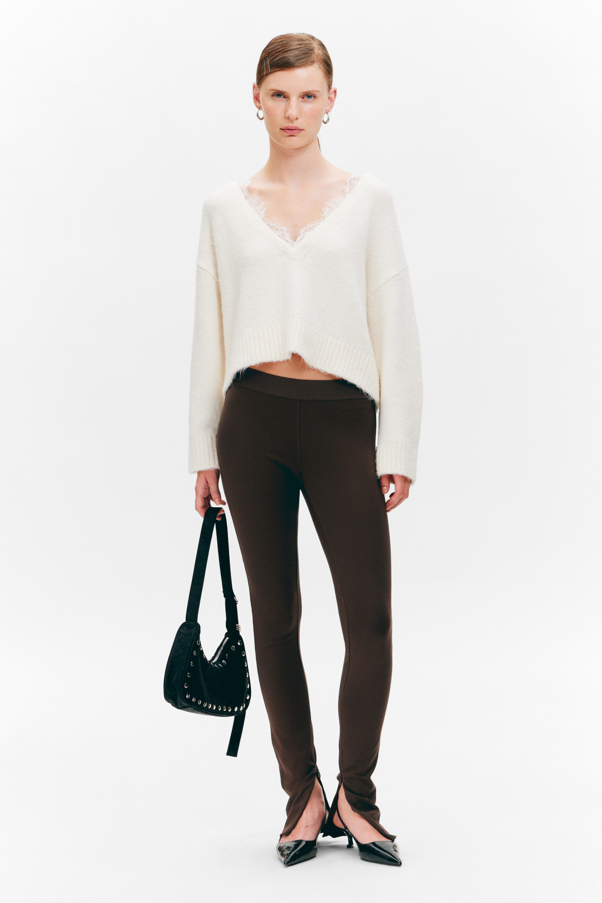 Donkerbruin - Stretchy broek met rits - 1