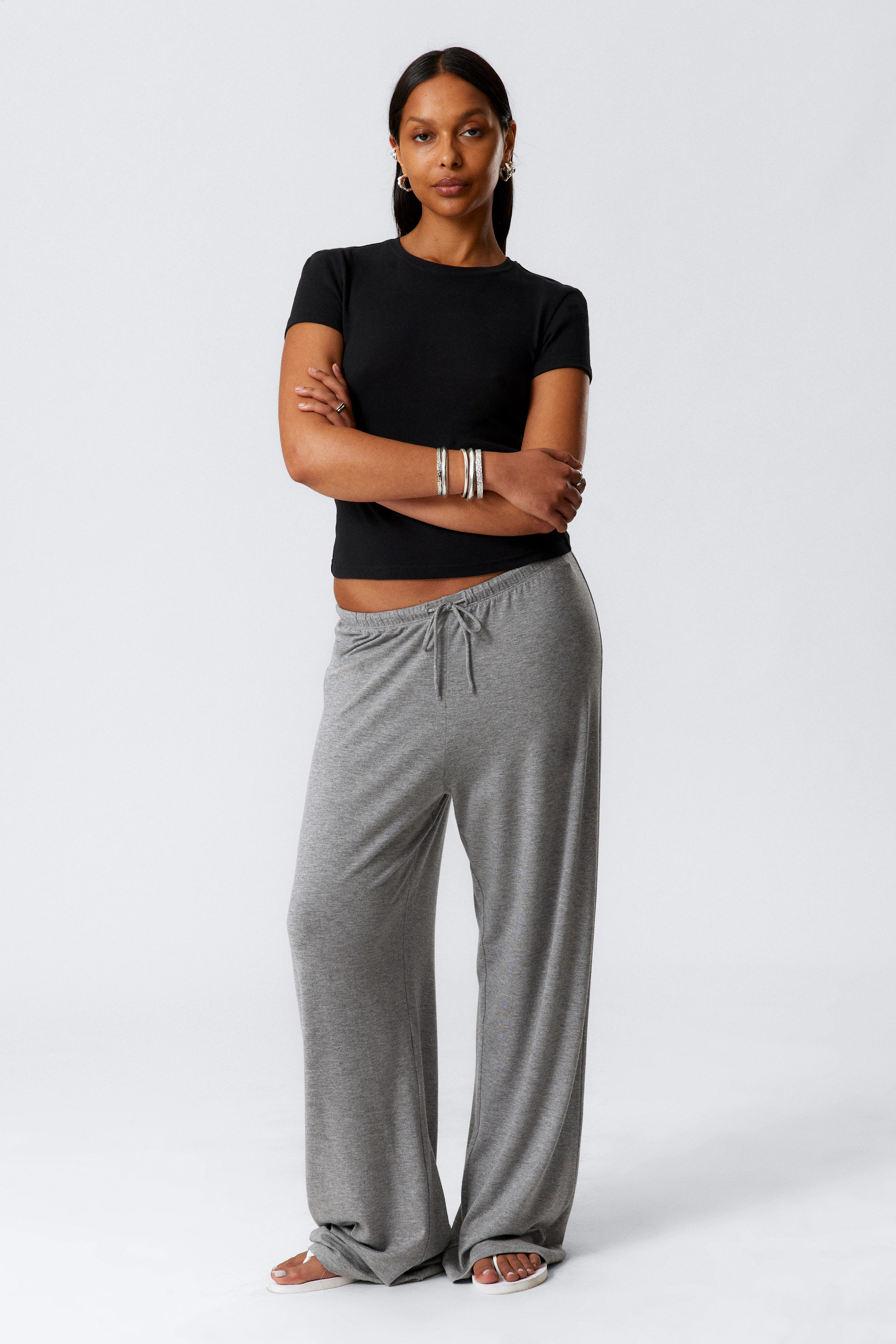 Grey Melange - Wide-Leg Pull-On Lyocell Trousers - 1
