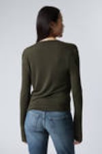 Dark Khaki Green - Draped Long-Sleeved Top - 2