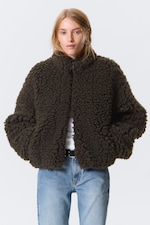 Brown - Oversized Fluffy Zip Jacket - 1