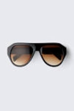 Black - Brown Lenses - Chunky Aviator Unisex Sunglasses - 2