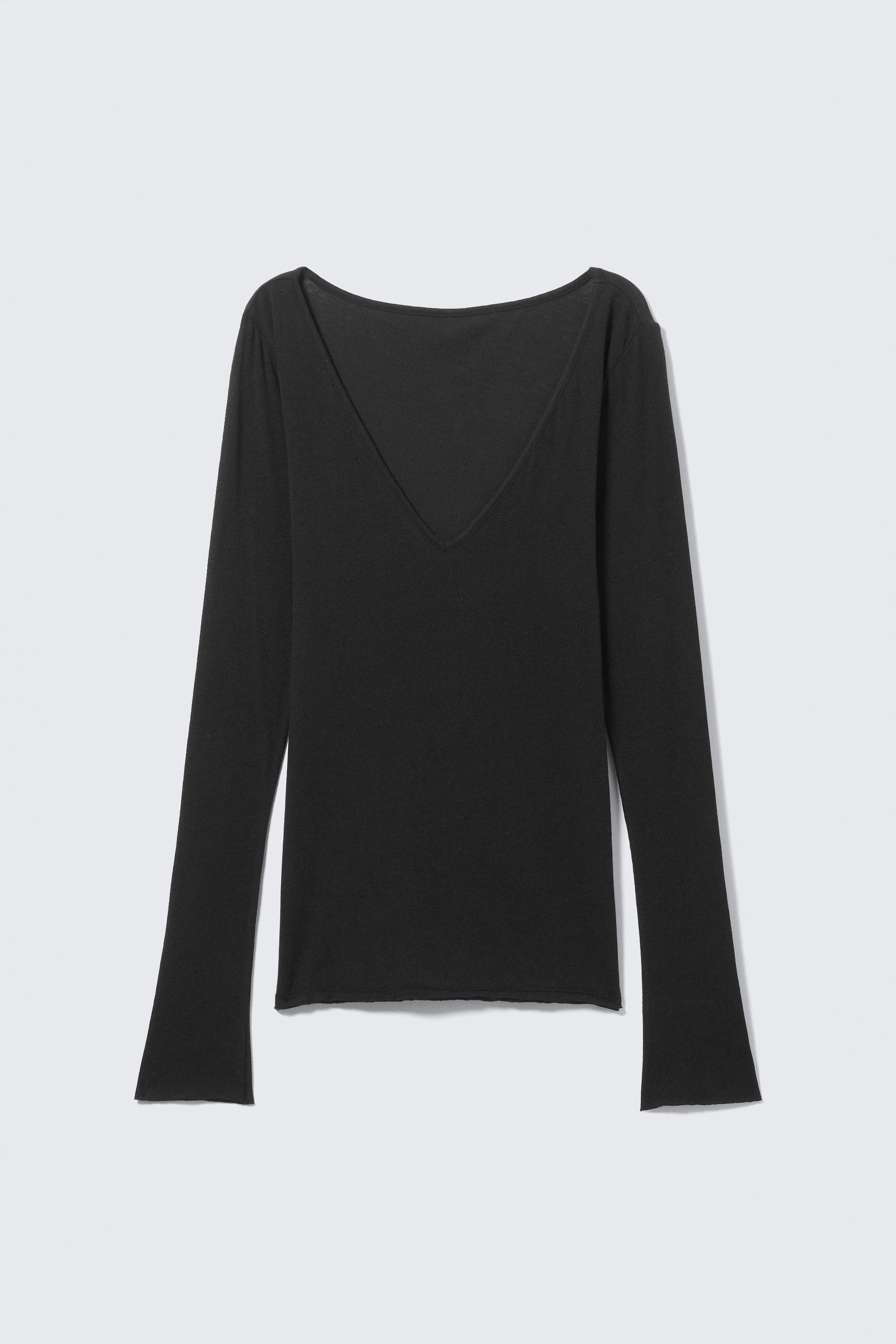 Black - Plunging V-neck Long-Sleeved Top - 3