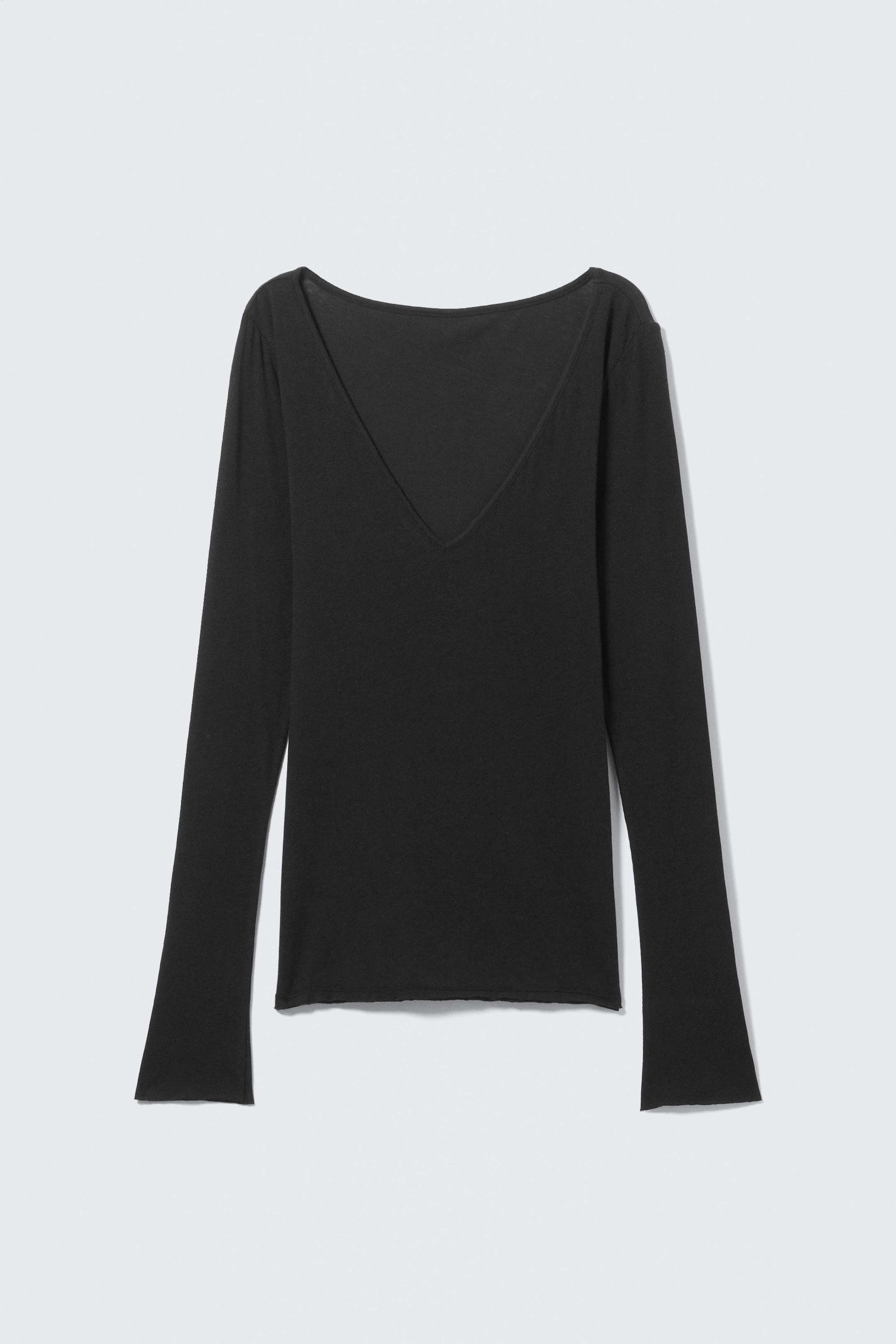 Black - Plunging V-neck Long-Sleeved Top - 5