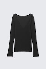 Black - Plunging V-neck Long-Sleeved Top - 5