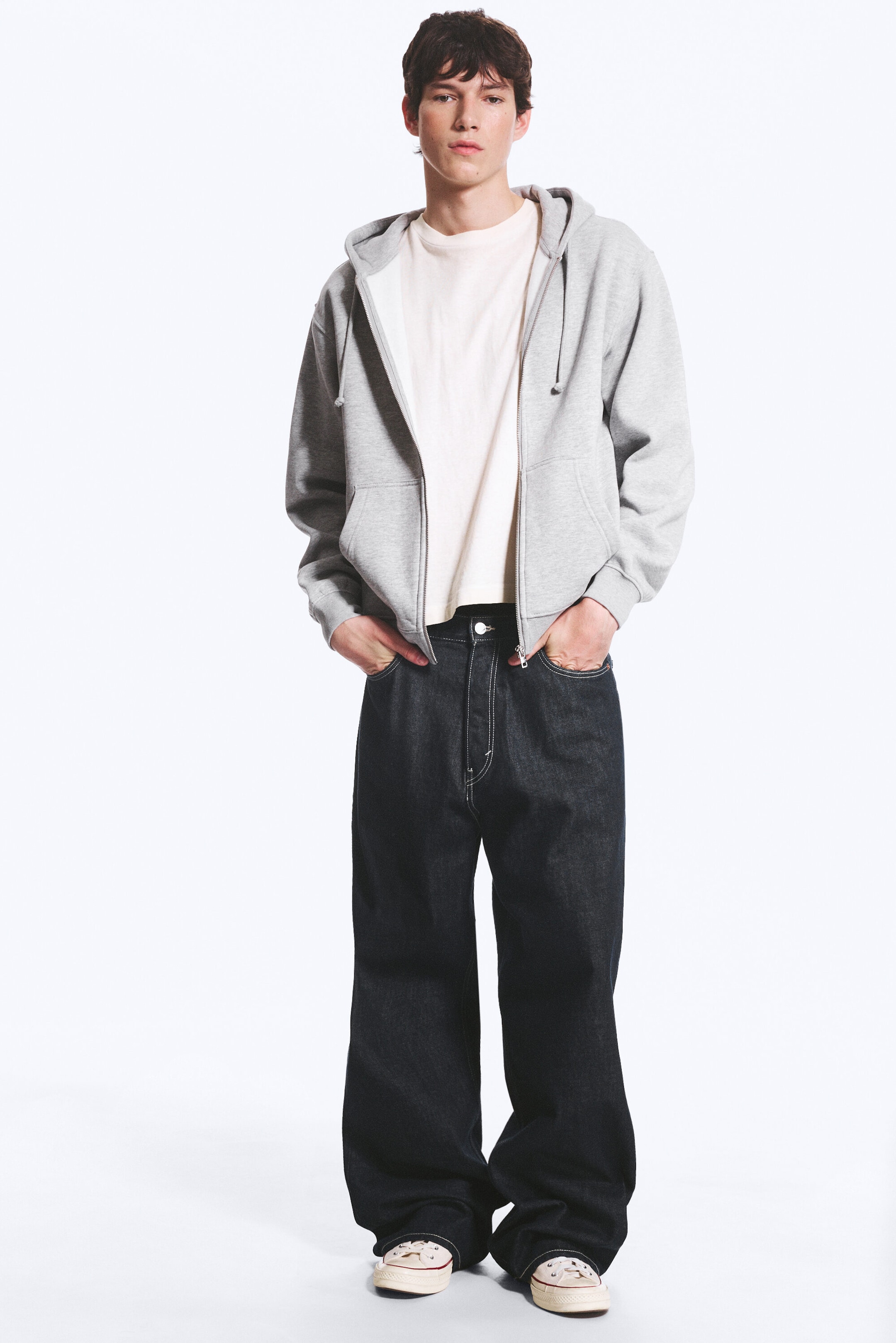 Hellgrau meliert - Klassischer Zip-Hoodie - 1