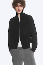 Black - Relaxed High-Neck Zip Knit Cardigan - 0