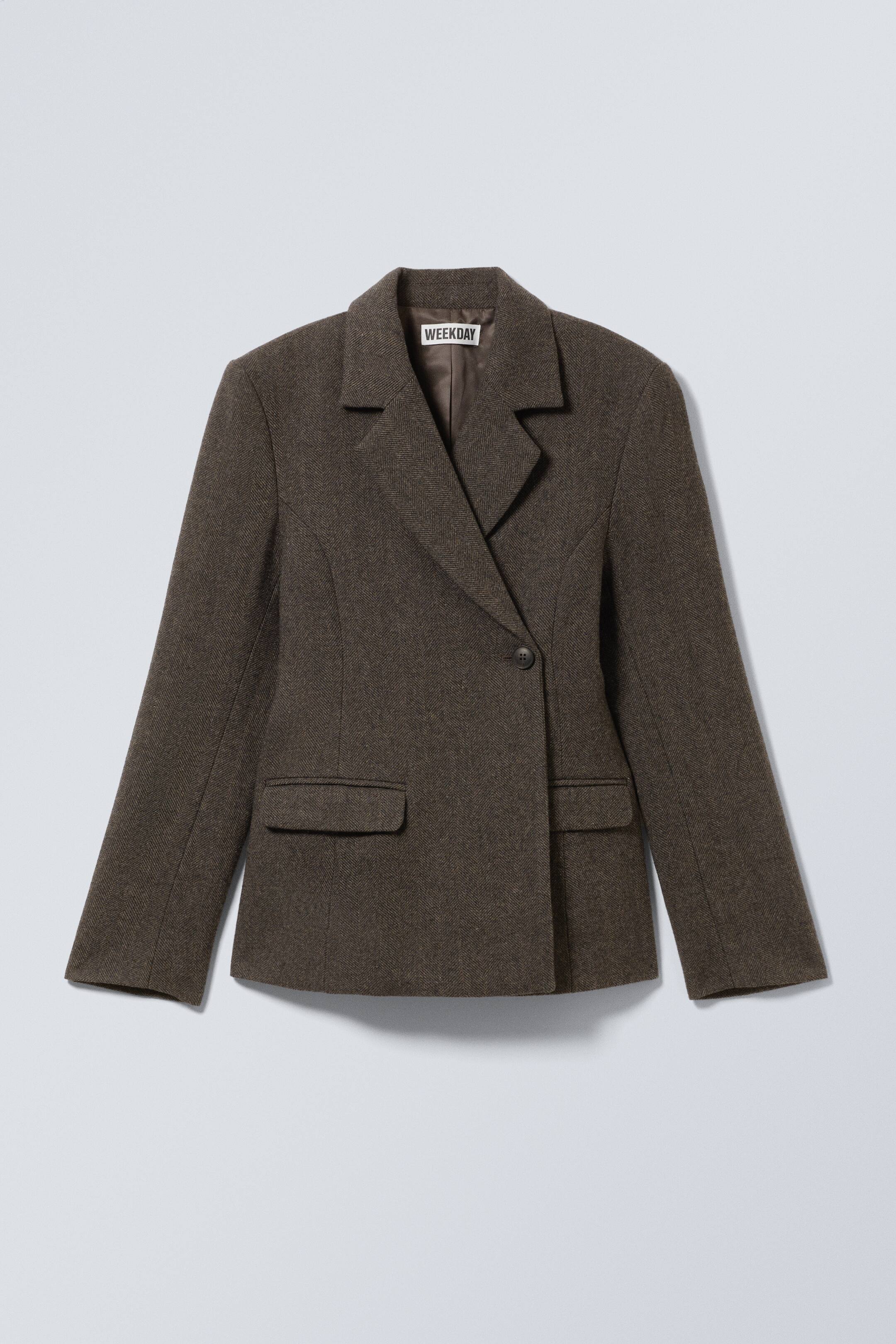 View larger image: Wool-Blend Herringbone Blazer - Brown/Grey - Ladies | H&M GB 1