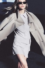 Beige - Loose Fit Trench Coat with Funnel Collar - 6
