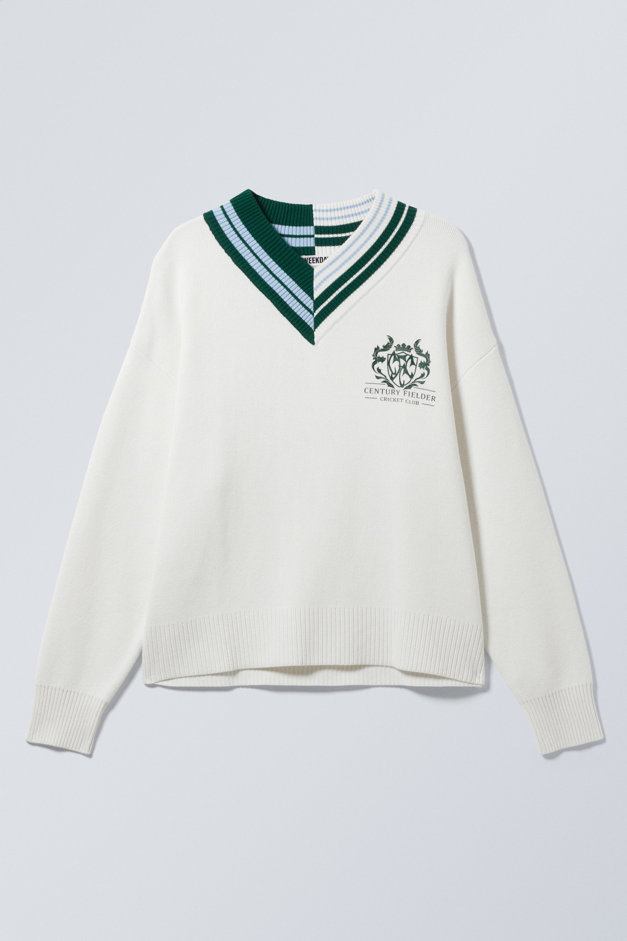 Støvete hvit - Century Fielder - Oversized strikkegenser med v-hals og grafikk - 1