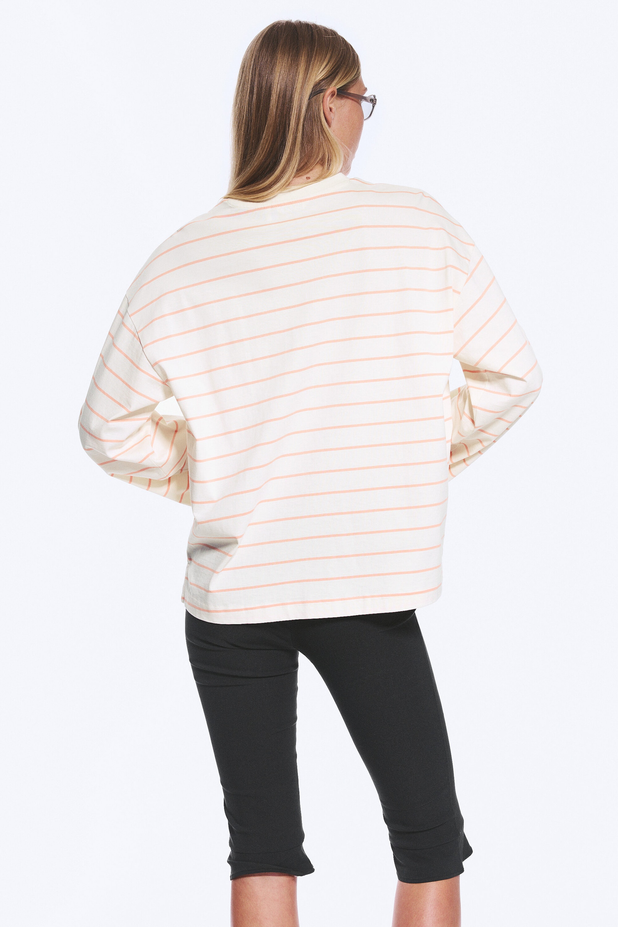 Ljusbeige - Orange Ränder - Långärmad bomulls-t-shirt - 2