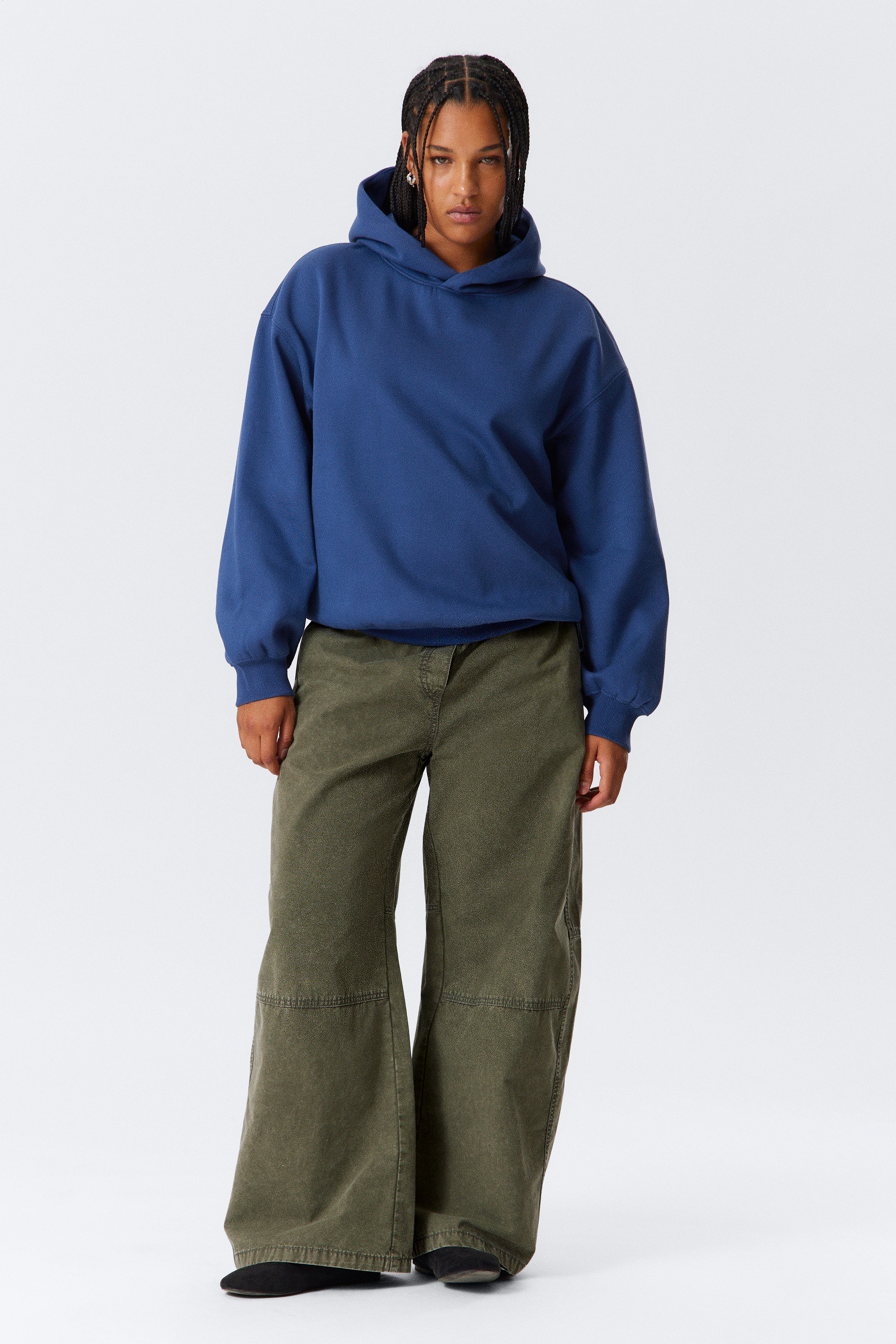 Dark Blue - Oversized Heavy Cotton Fleece Hoodie - 2