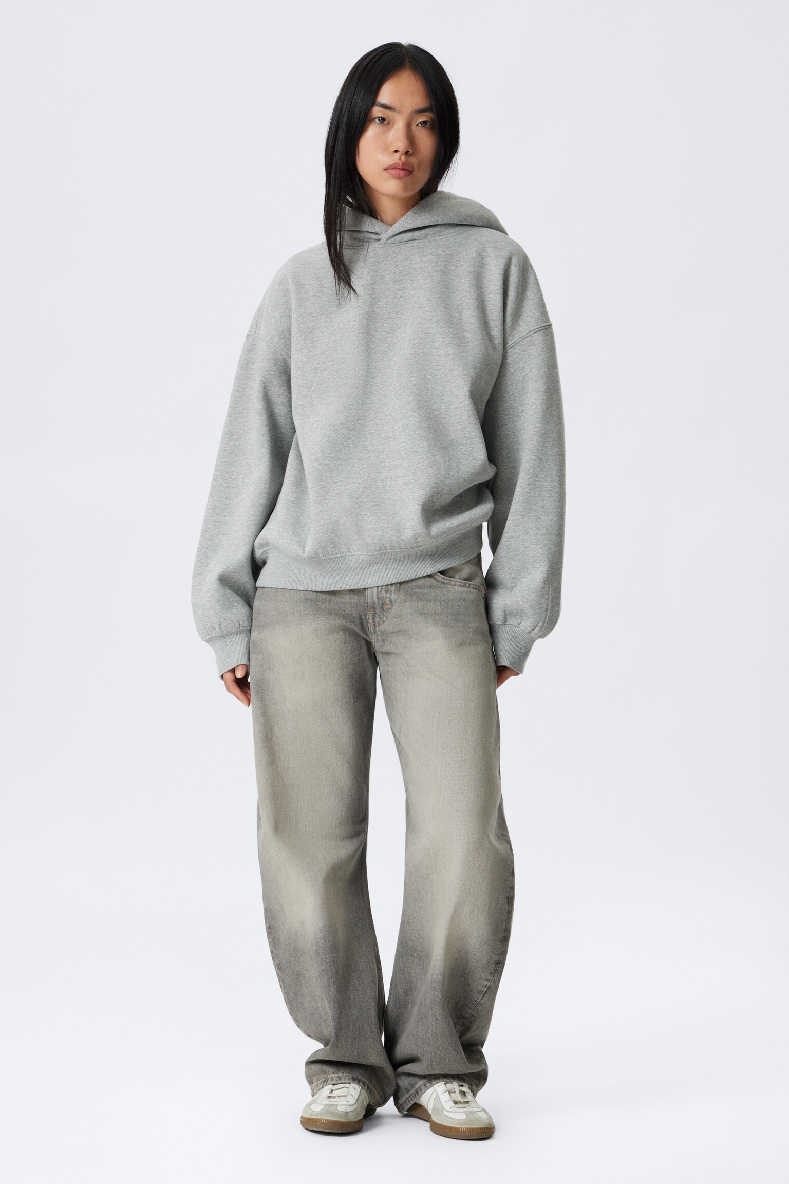 Oversized hoodie i kraftig bomullsfleece - Gråmelerad/Mörkblå/Mörkbrun - 4