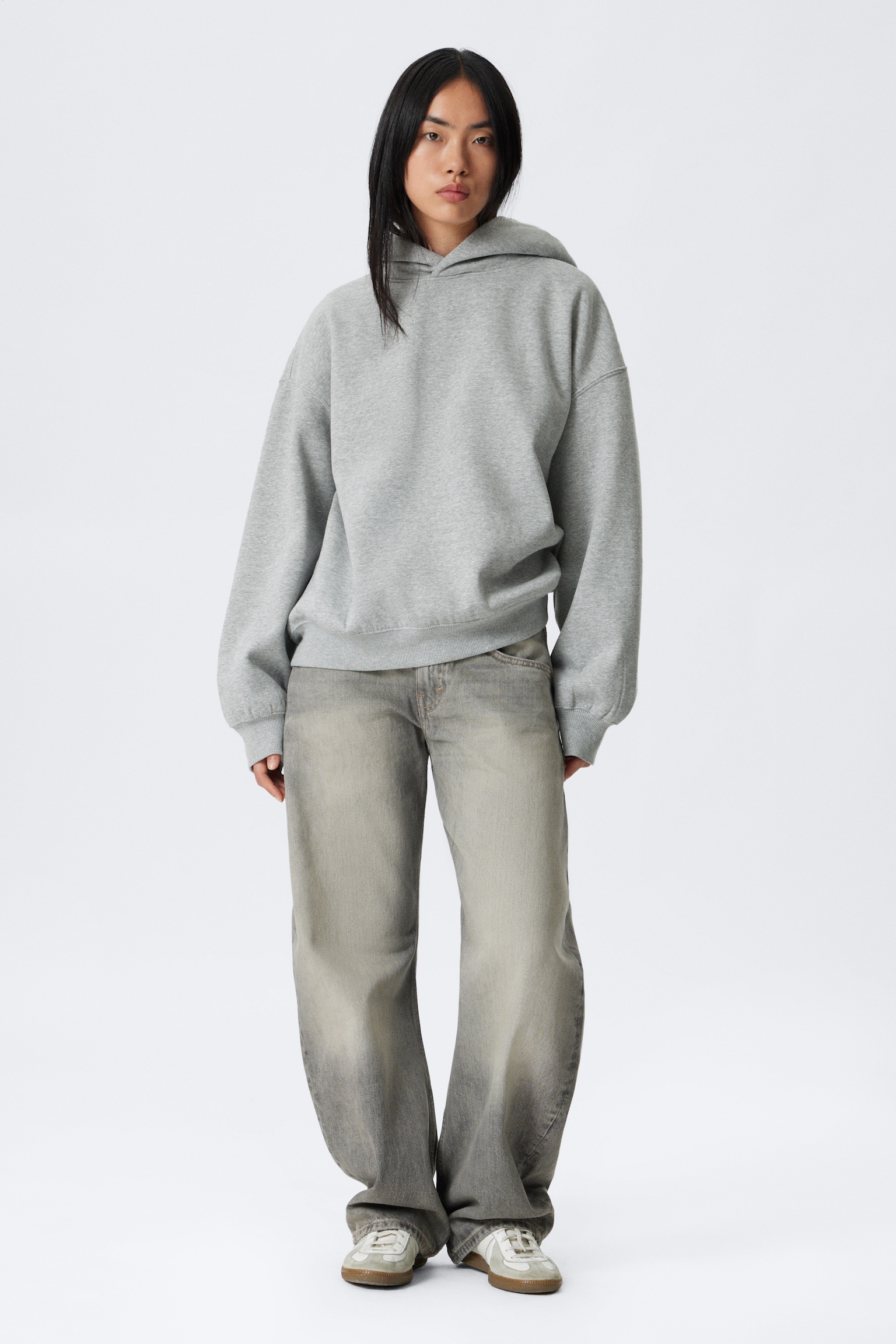 Oversized Heavy Cotton Fleece Hoodie - Grey Melange/Dark Blue - 5