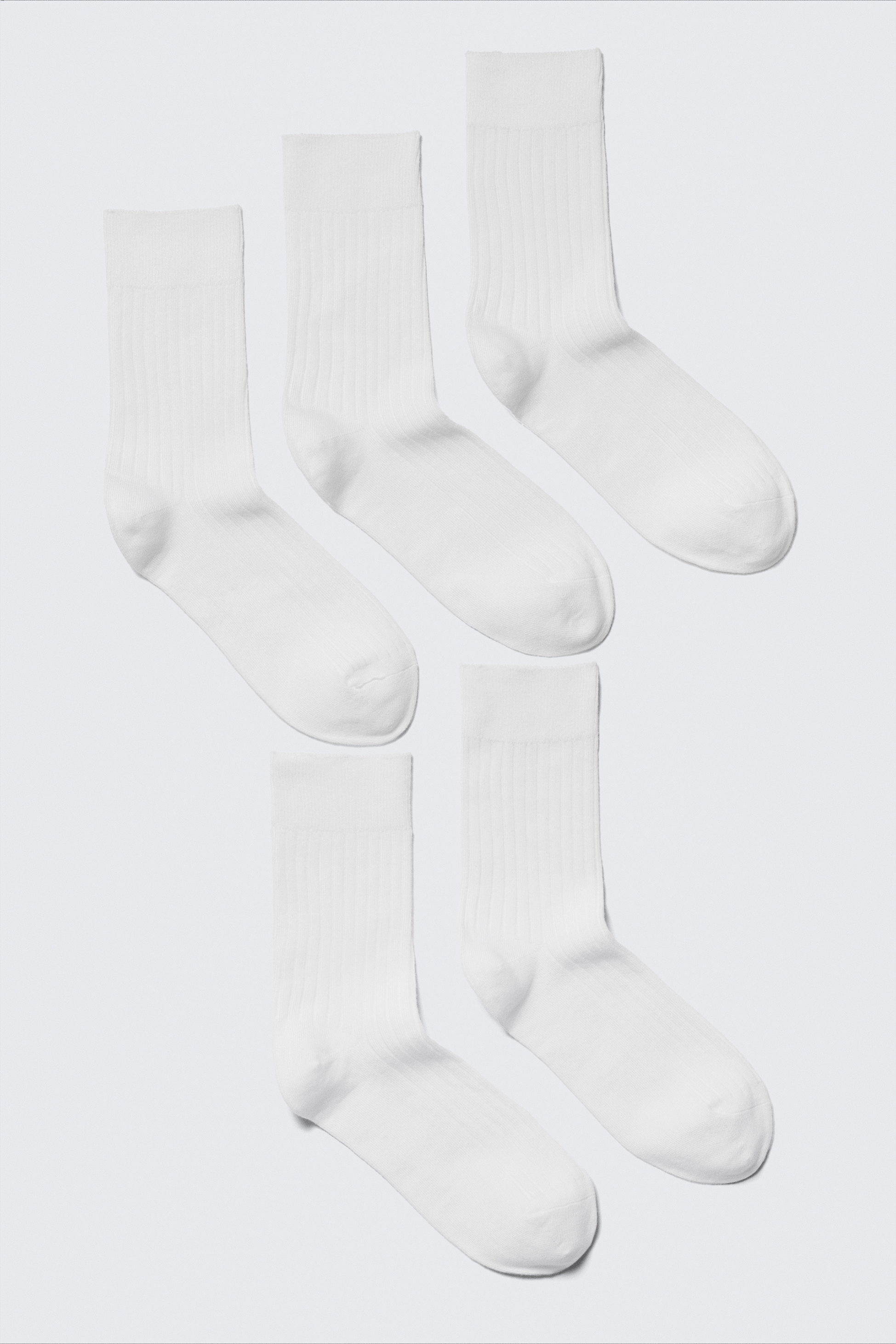 #FFFFFF - 5-pack Ribbed Crew Socks