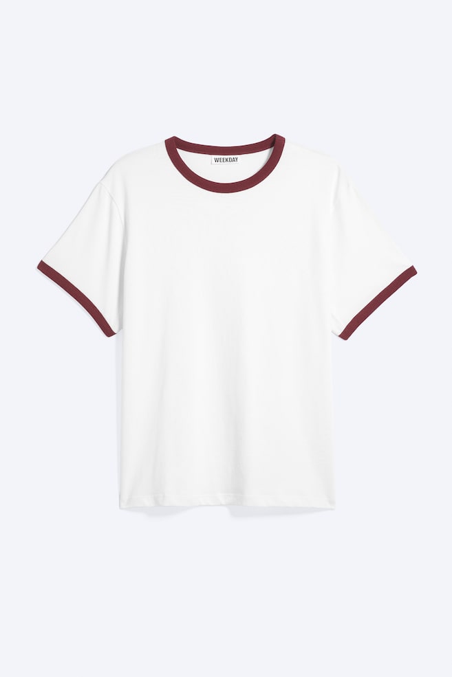 Bawełniany T-shirt z kontrastowym wykończeniem - Biały - Red Binding/White - Blue Binding/Biały - Green Binding/Biały/Rdzawy/Ciemnoniebieski - Light Blue Binding - 1
