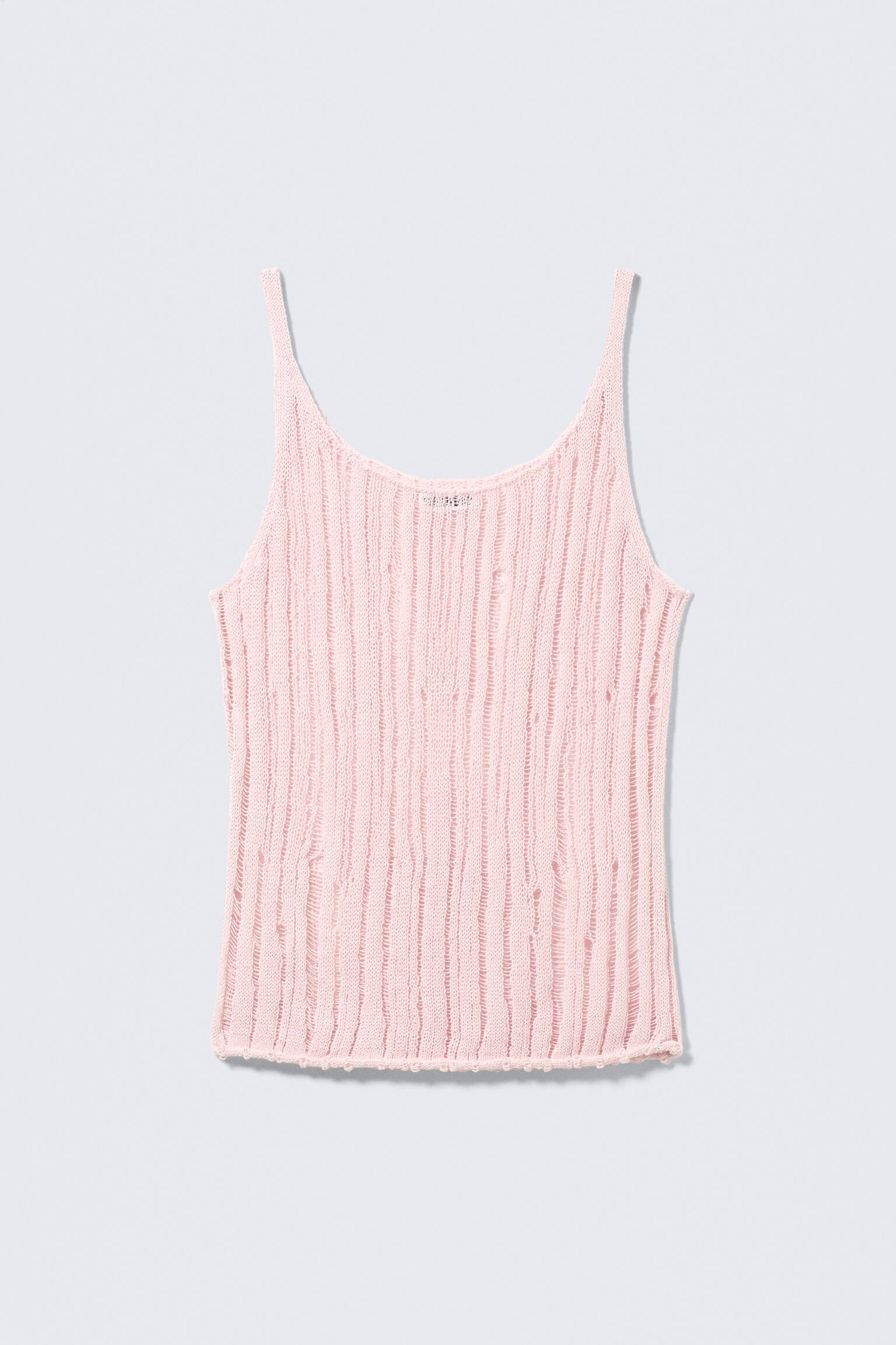 Textured Knitted Tank Top - Lichtroze/Zwart - 2